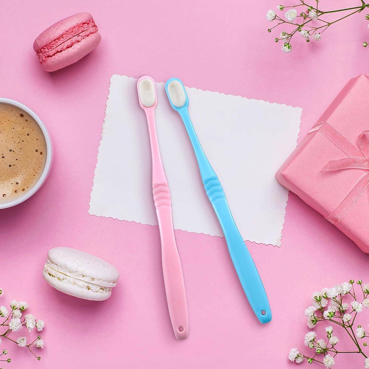 4er Set Extra Weiche Mikro-Nano Zahnbürsten Blau Rosa - 20.000 Weiche