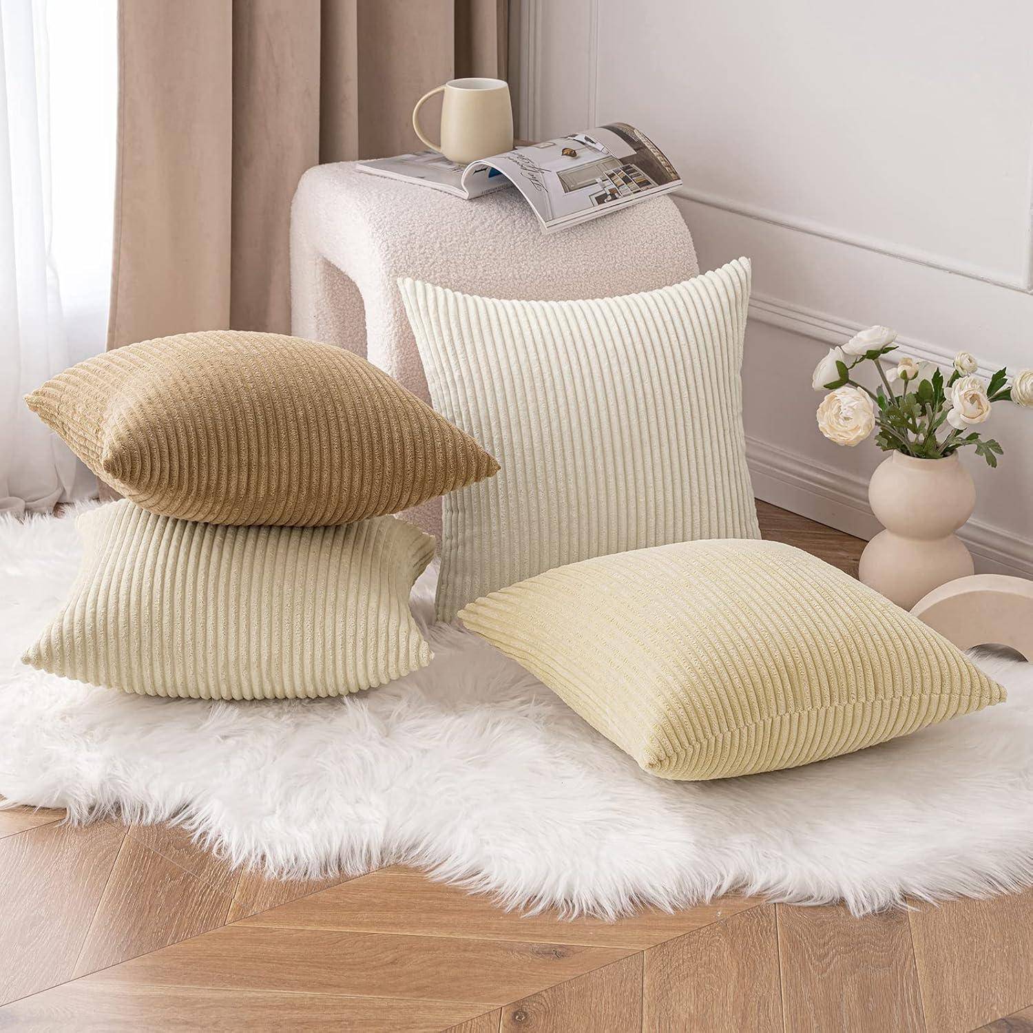 Kissenbezug Kordsamt Dekokissen 45 x 45 cm 4 Stück 4er Set beige Serie