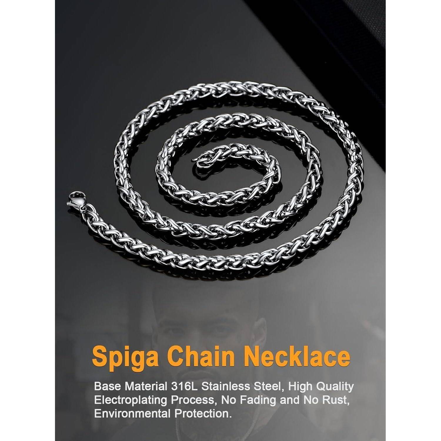 Spiga-Gliederkette mit Details: Basismaterial 316L Edelstahl, hochwertige Elektroplattierung, nicht verblassend und rostfrei, umweltfreundlich.