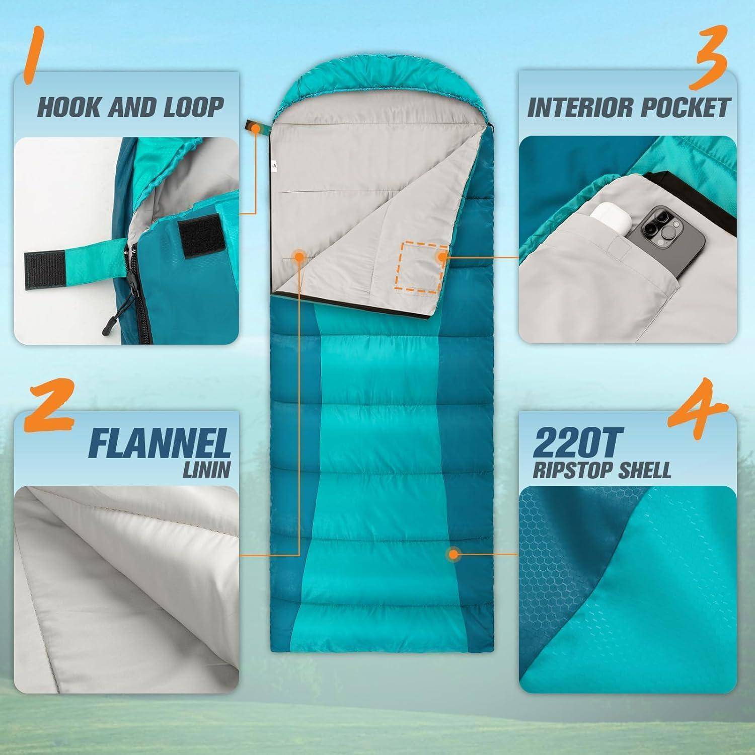 Schlafsack Winter Minus5bis20 bPolyester Liner Blaugrau 10 Grad