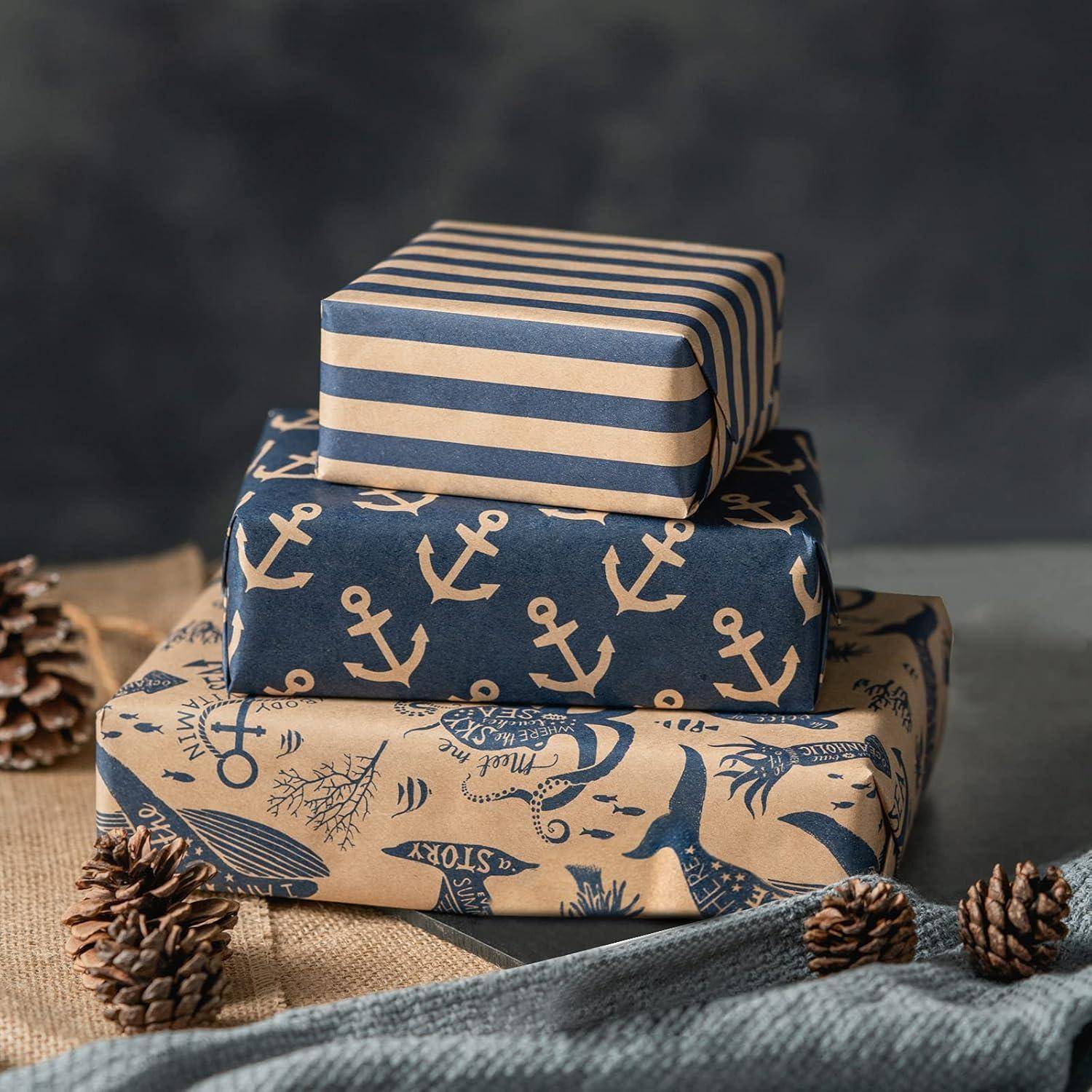 Packpapierrollen Etiketten Jute Schnur 43 cm 3 m 3 Stück Ozean