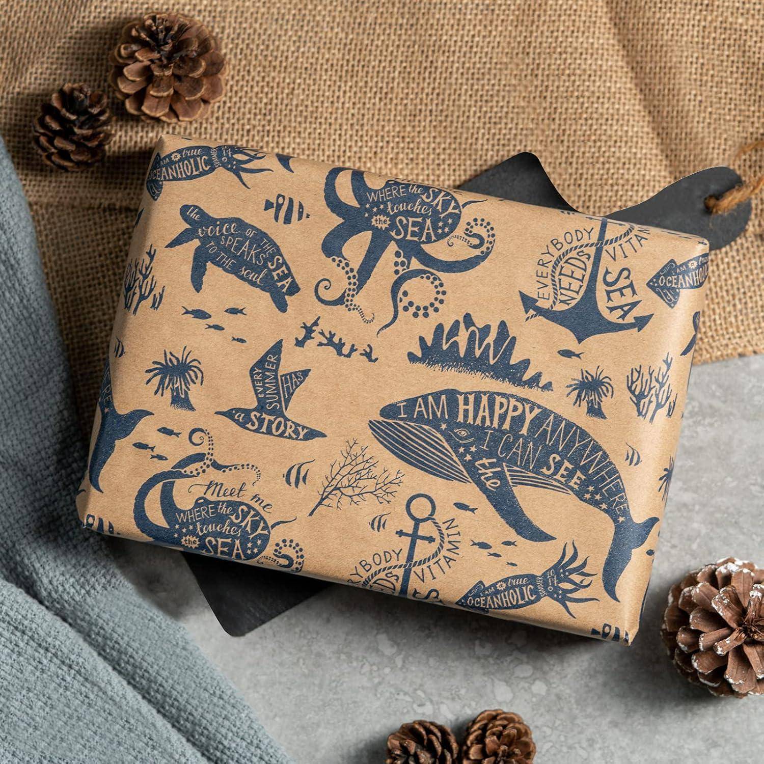 Packpapierrollen Etiketten Jute Schnur 43 cm 3 m 3 Stück Ozean