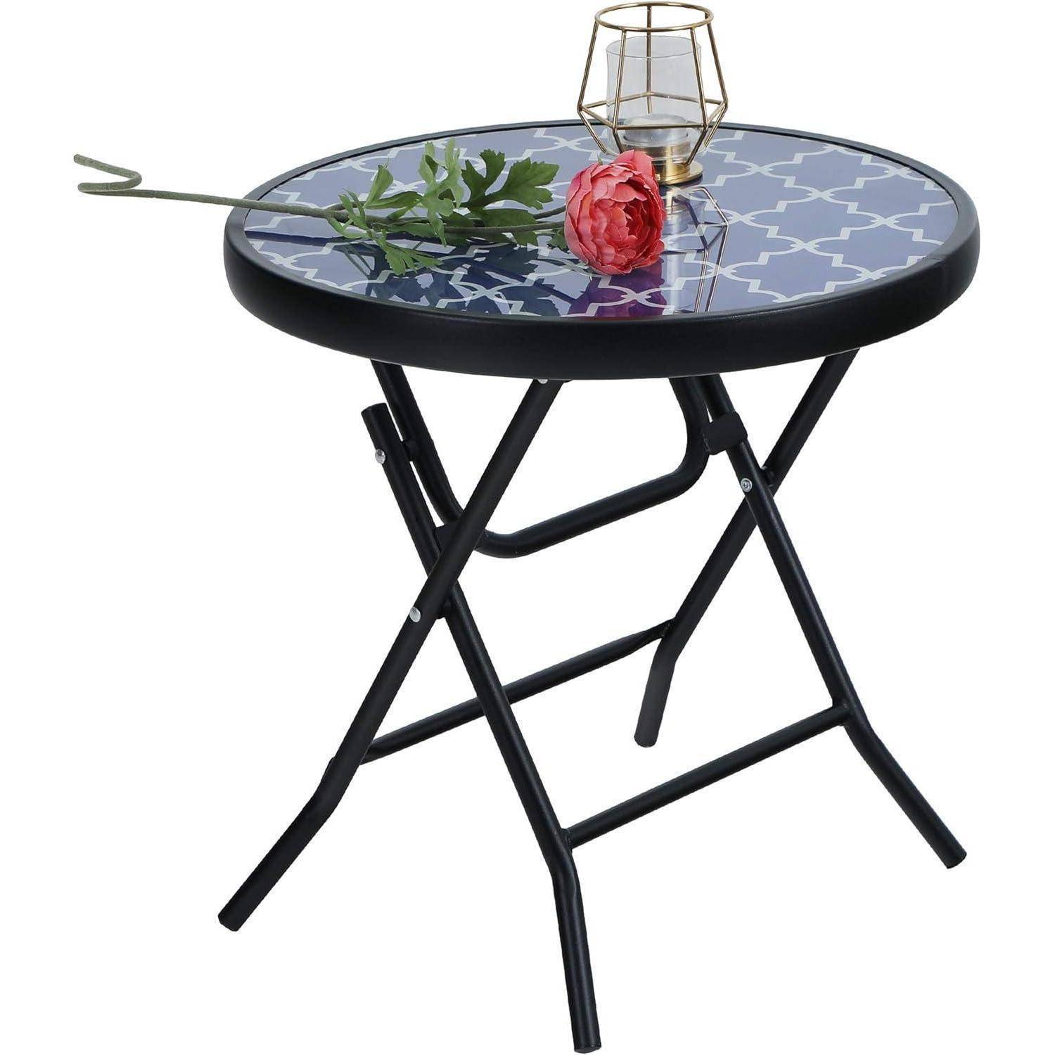 Beistelltisch klappbar rund Glas Metall Balkontisch Blau