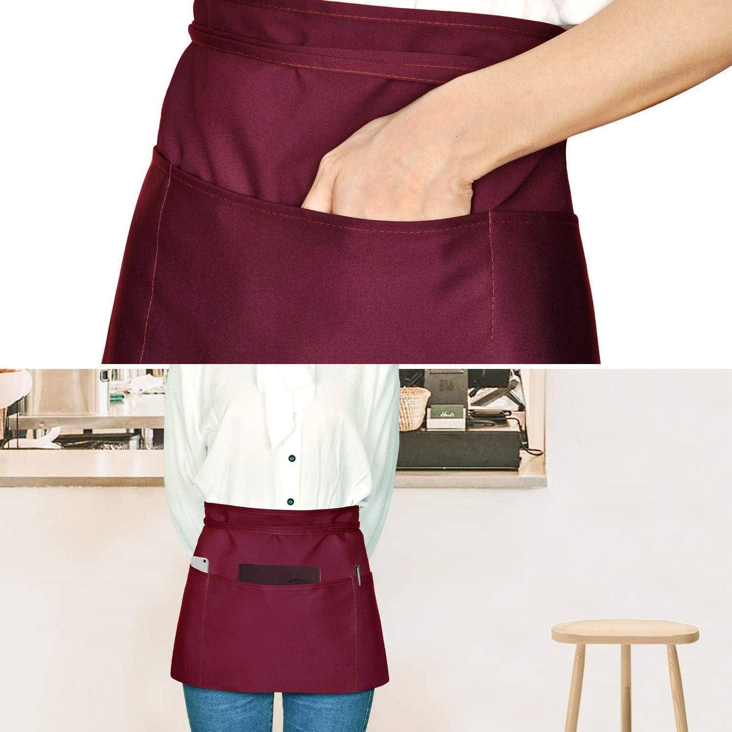 Schürze Wasserdicht 2 Taschen Kochschürze Grillschürze Chef Kurz Rot