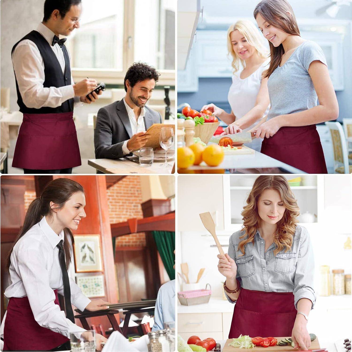 Schürze Wasserdicht 2 Taschen Kochschürze Grillschürze Chef Kurz Rot