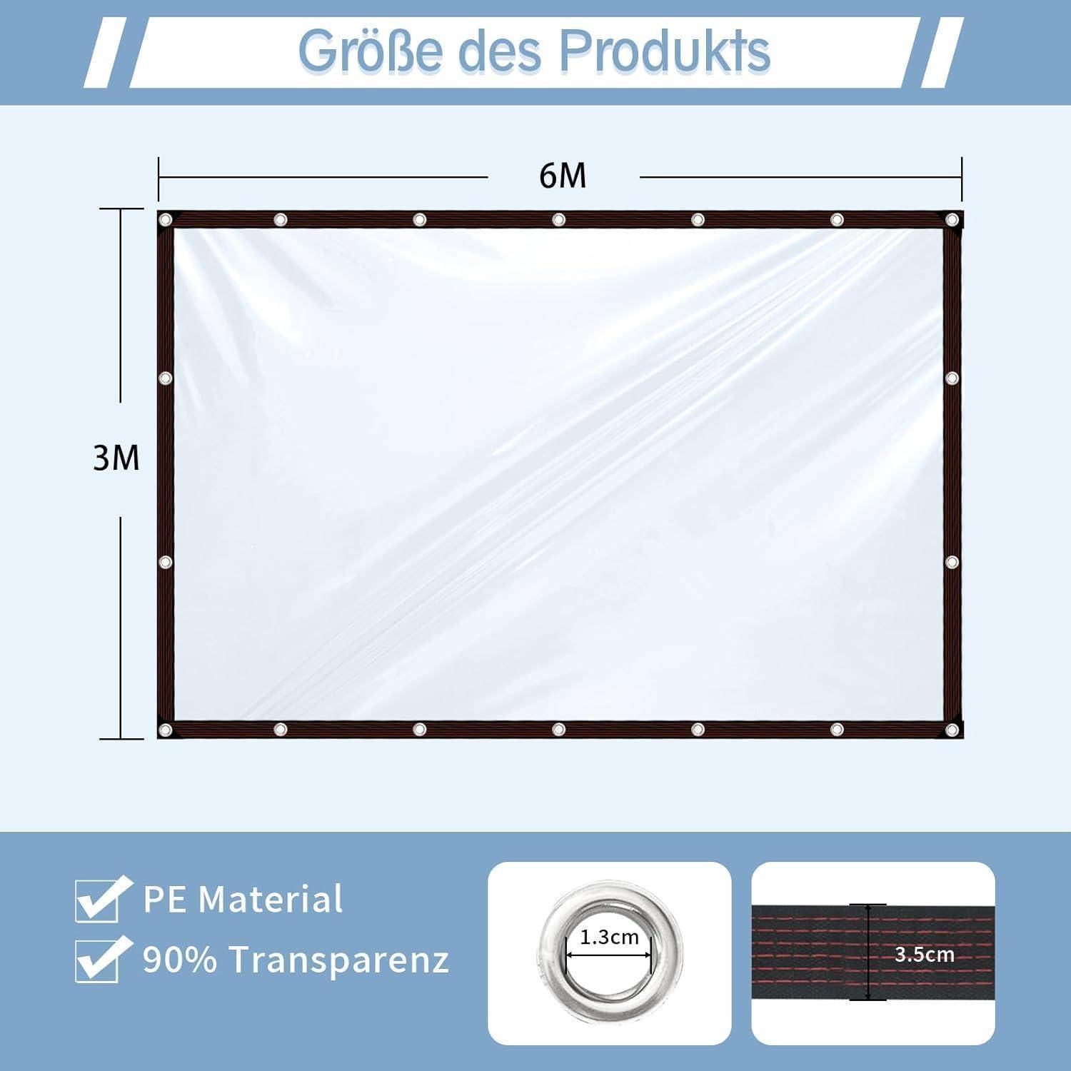 Abdeckplane wasserdicht transparent Ösen Bindeseil 3x6m