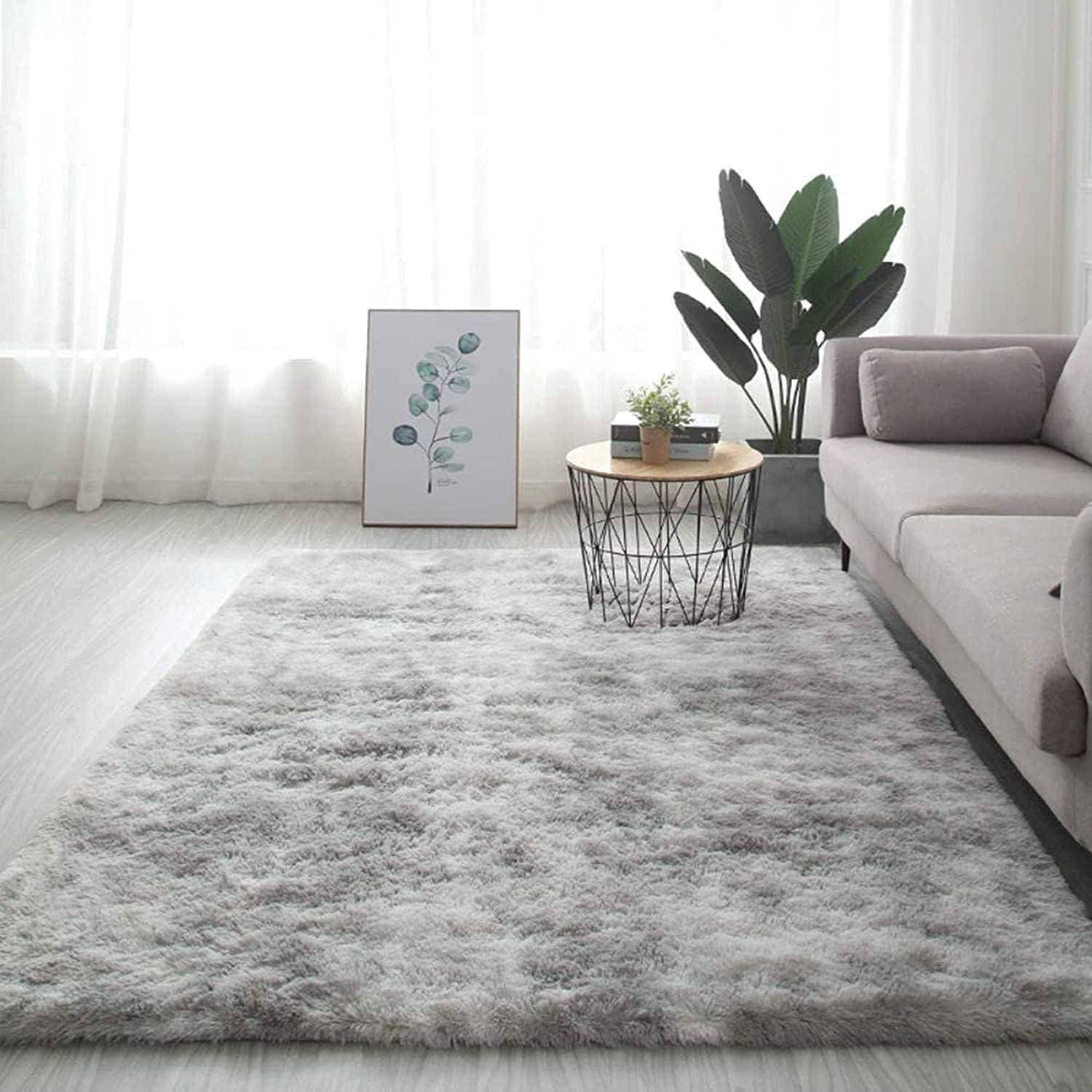 Teppich Waschbar Hochflor Grau Wohnzimmer Neu Hellgrau 160*230cm