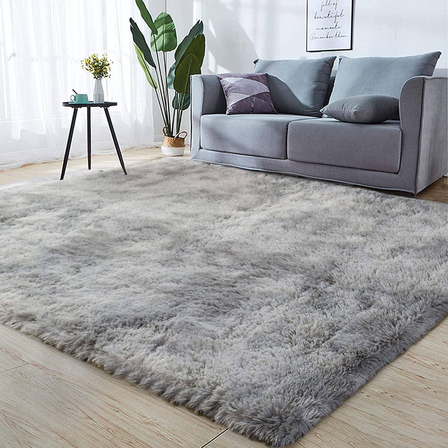 Teppich Waschbar Hochflor Grau Wohnzimmer Neu Hellgrau 160*230cm
