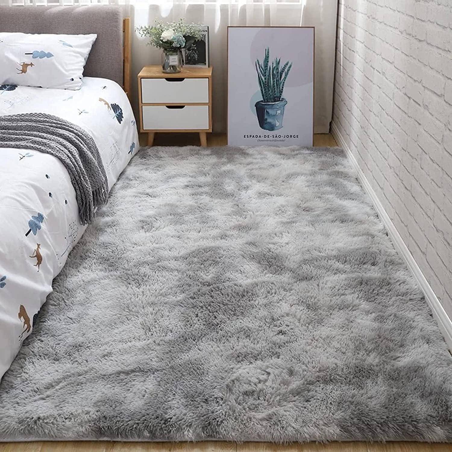 Teppich Waschbar Hochflor Grau Wohnzimmer Neu Hellgrau 160*230cm