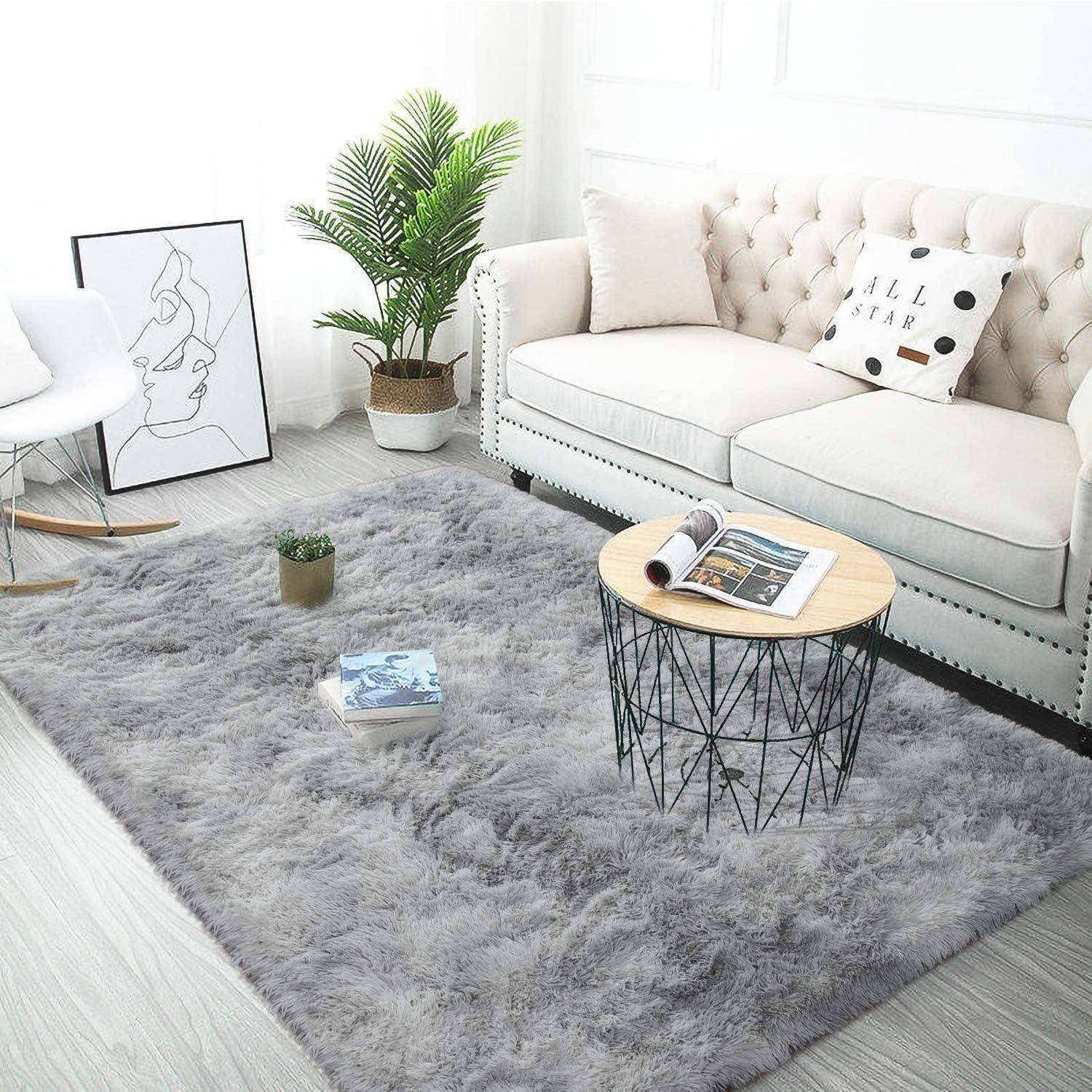 Teppich Hochflor Wohnzimmer Schlafzimmer 80*120cm Grau Weiß