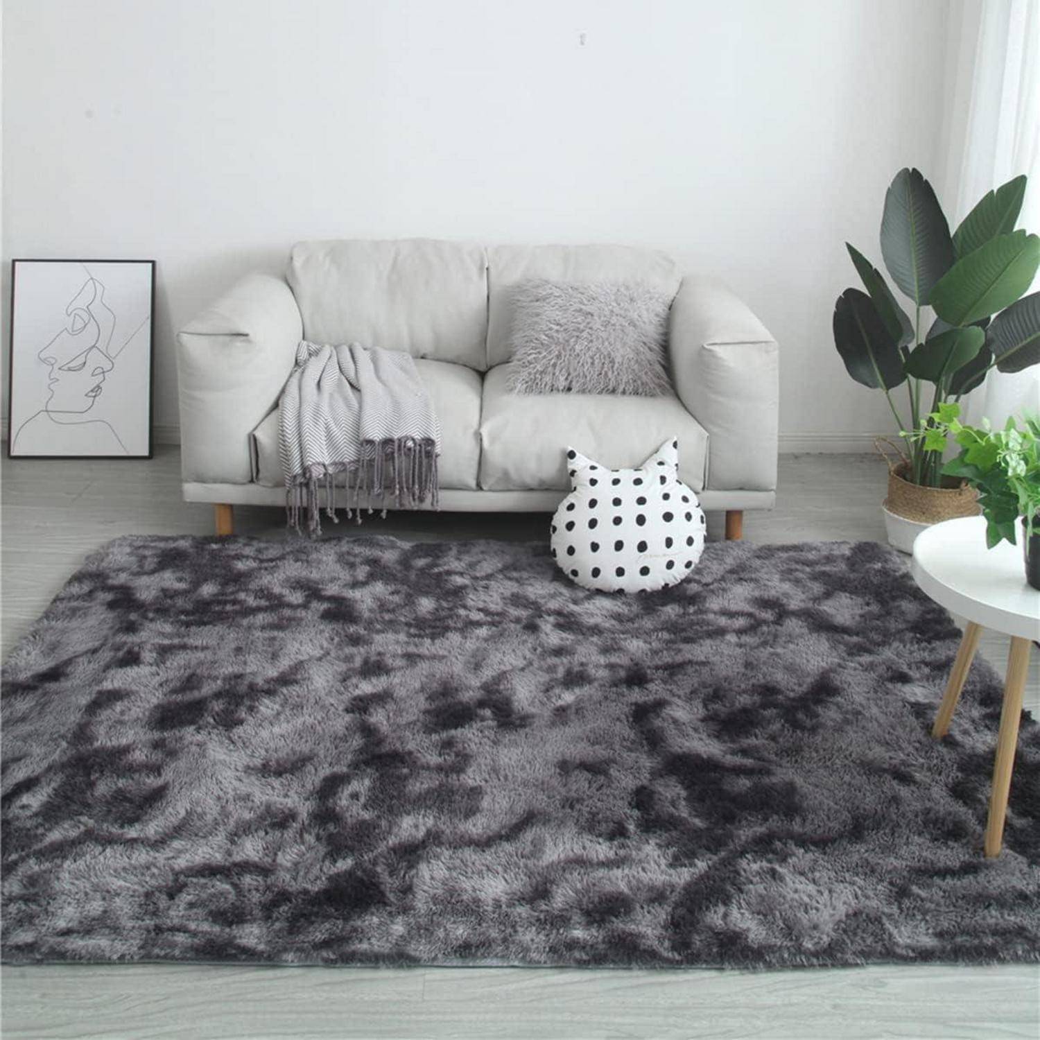 Teppich Rund Flauschig Groß 160 x 200 cm (Rechteckig) Grau Schwarz