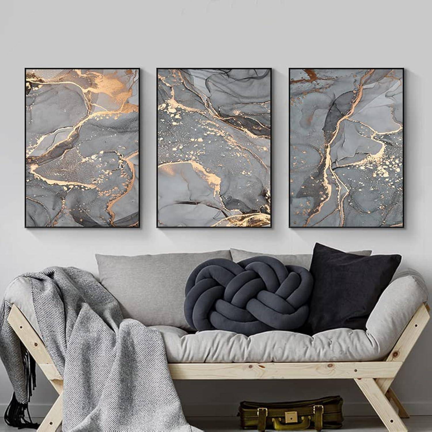 Wandbilder Leinwand Abstrakt Marmor Grau 3PCS-40x60cm Marmoriert 3
