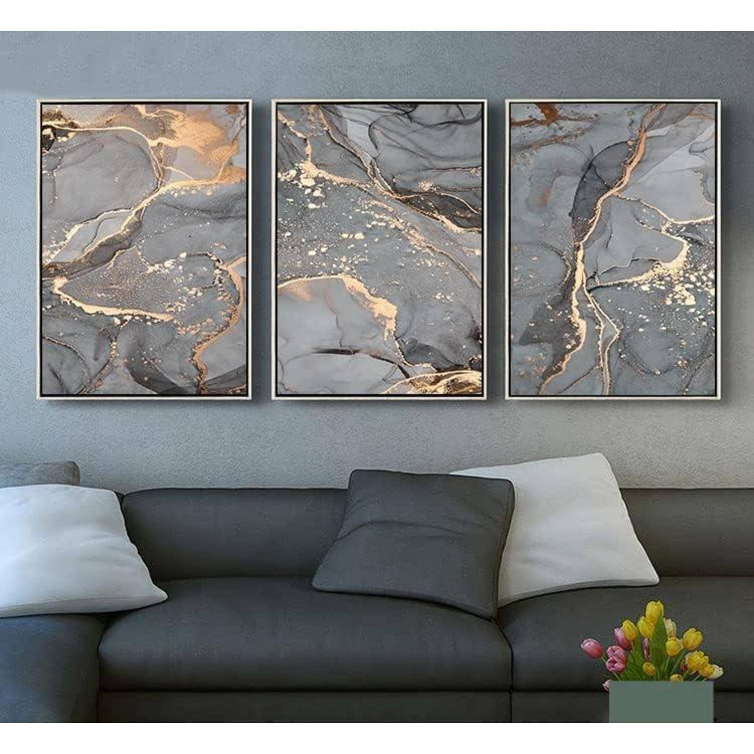 Wandbilder Wohnzimmer Leinwand Marmor 3PCS-70x100cm Marmoriert 3
