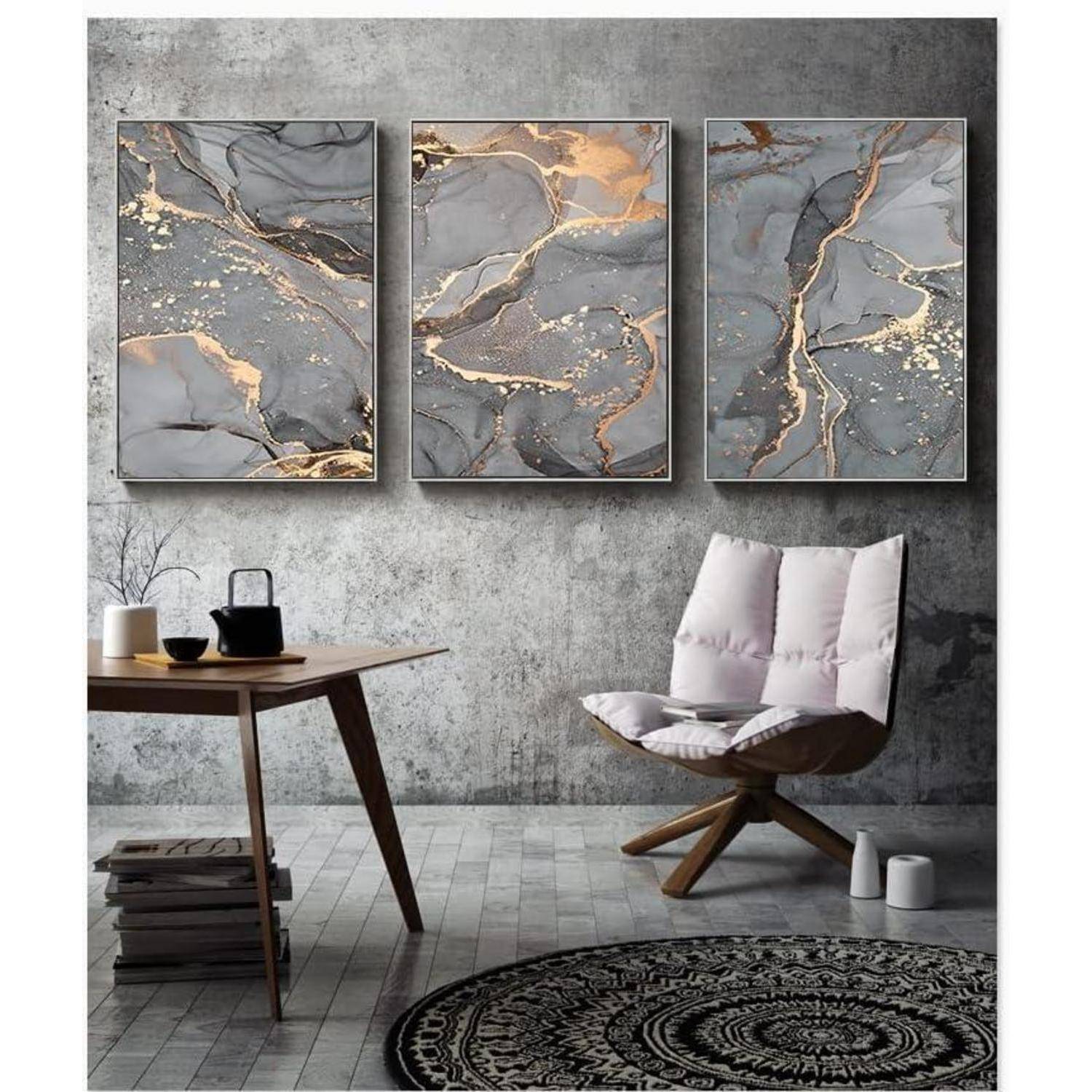 Wandbilder Wohnzimmer Leinwand Marmor 3PCS-70x100cm Marmoriert 3