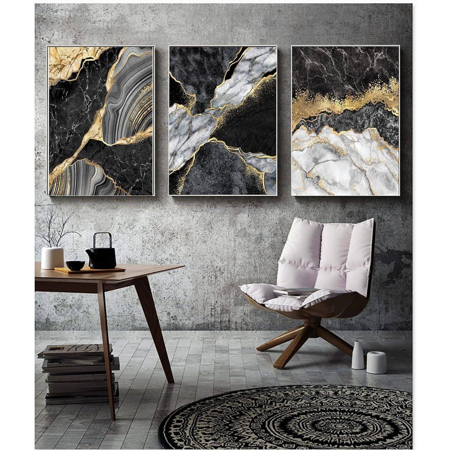 Wandbilder Abstrakte Marmor Textur Grau Gold 3PCS-50x70cm Marmoriert 1