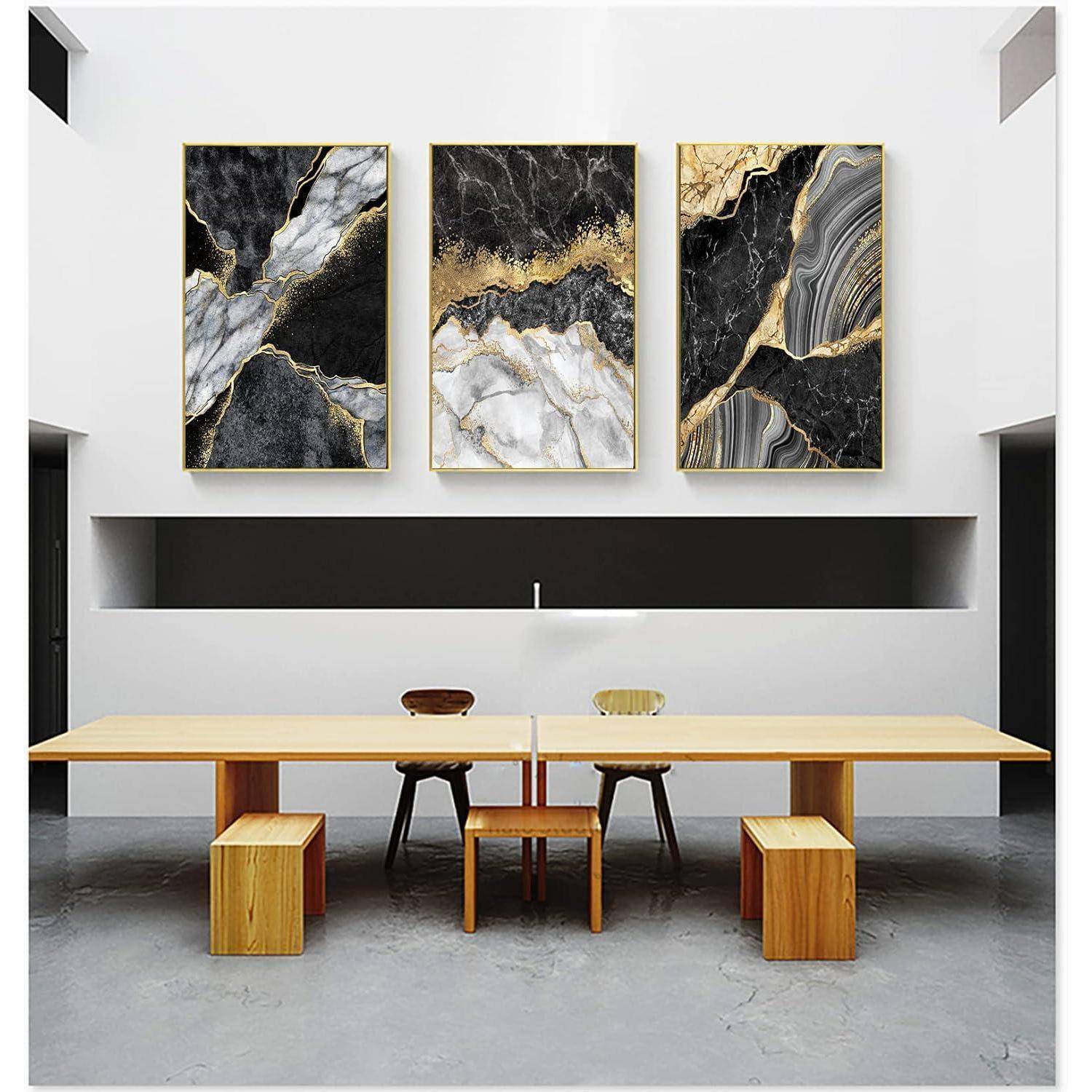 Wandbilder Abstrakte Marmor Textur Grau Gold 3PCS-50x70cm Marmoriert 1