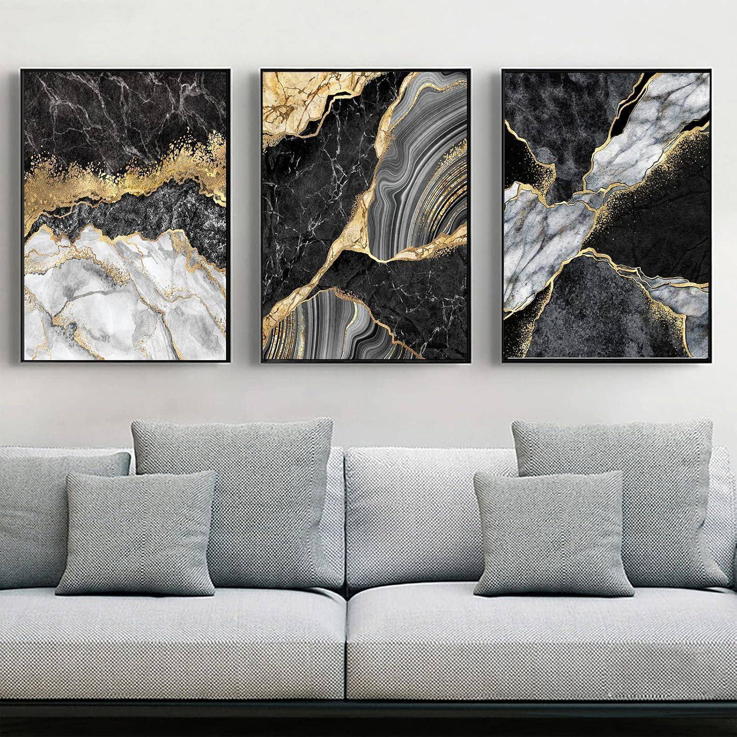 Wandbilder Abstrakte Marmor Textur Grau Gold 3PCS-50x70cm Marmoriert 1