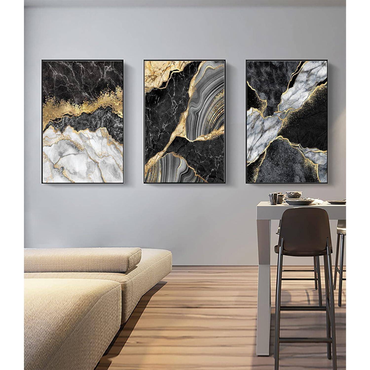 Wandbilder Abstrakte Marmor Textur Grau Gold 3PCS-50x70cm Marmoriert 1