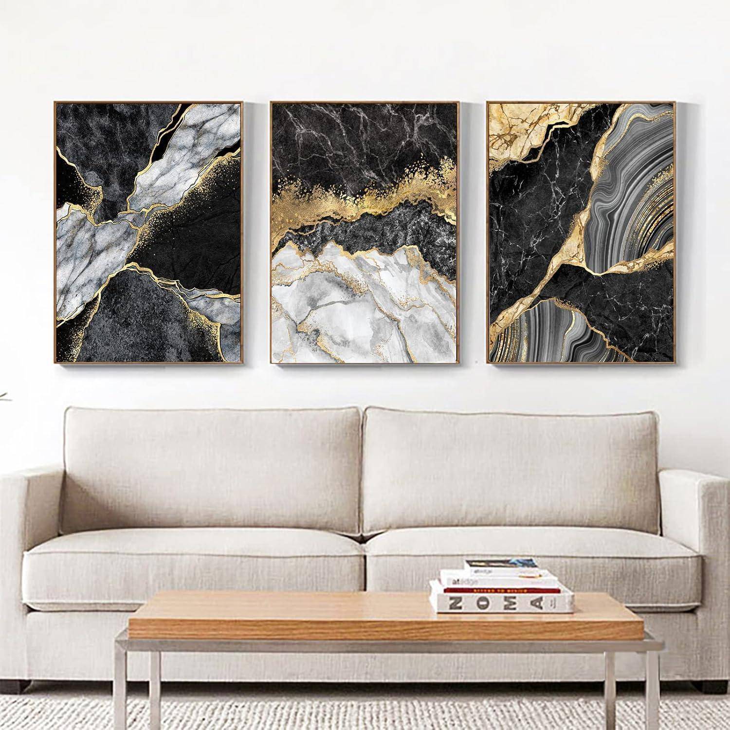 Wandbilder Abstrakte Marmor Textur Grau Gold 3PCS-50x70cm Marmoriert 1