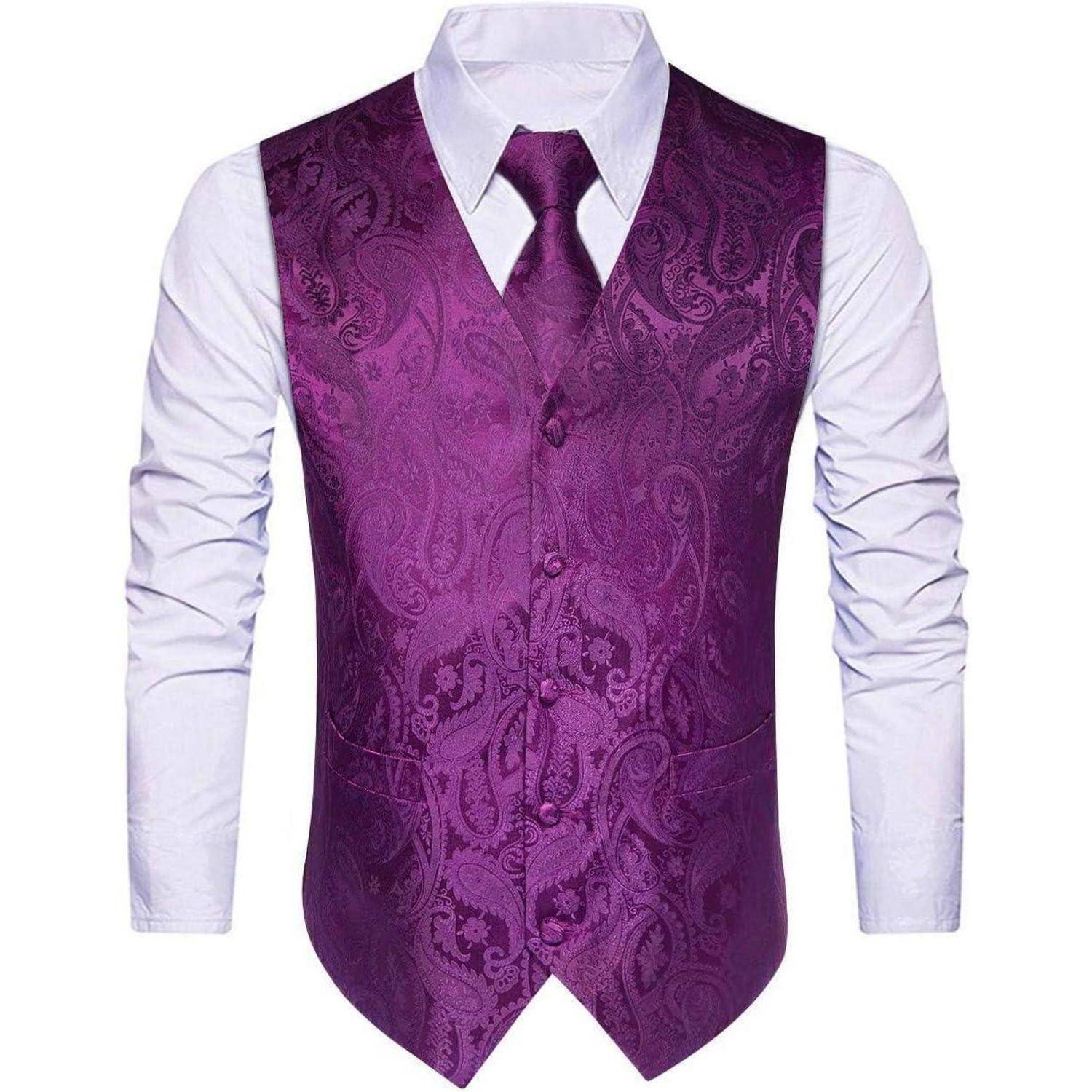 Weste Herren Krawatte Einstecktuch Jacquard Hochzeit 3XL Lila