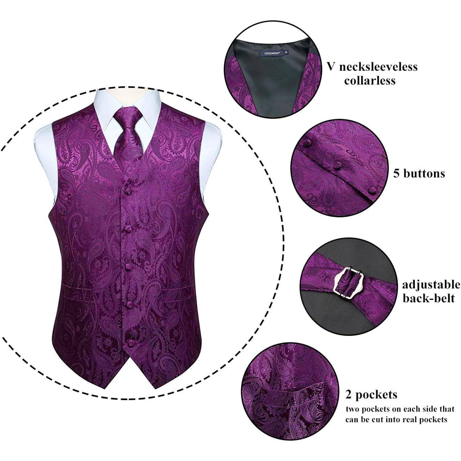Weste Herren Krawatte Einstecktuch Jacquard Hochzeit 3XL Lila