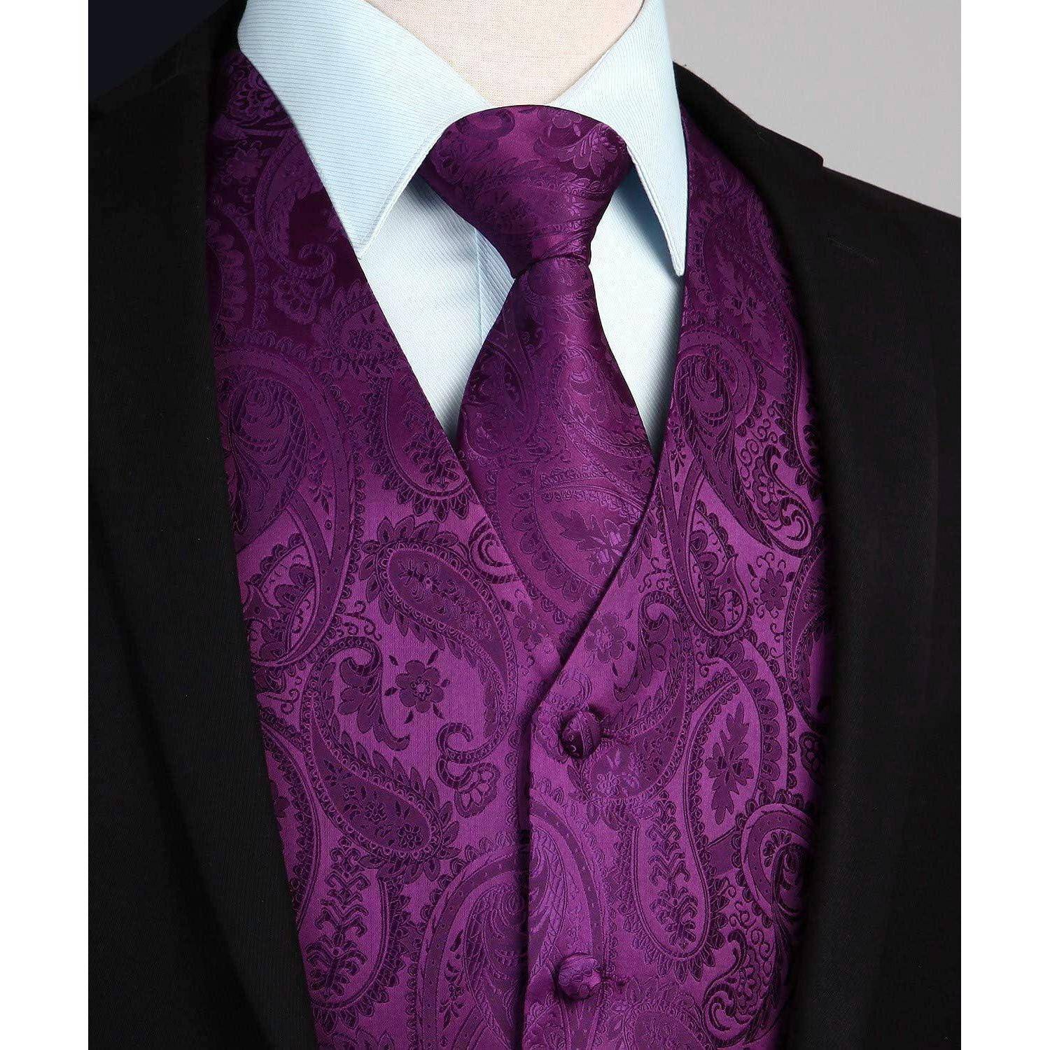 Weste Herren Krawatte Einstecktuch Jacquard Hochzeit 3XL Lila