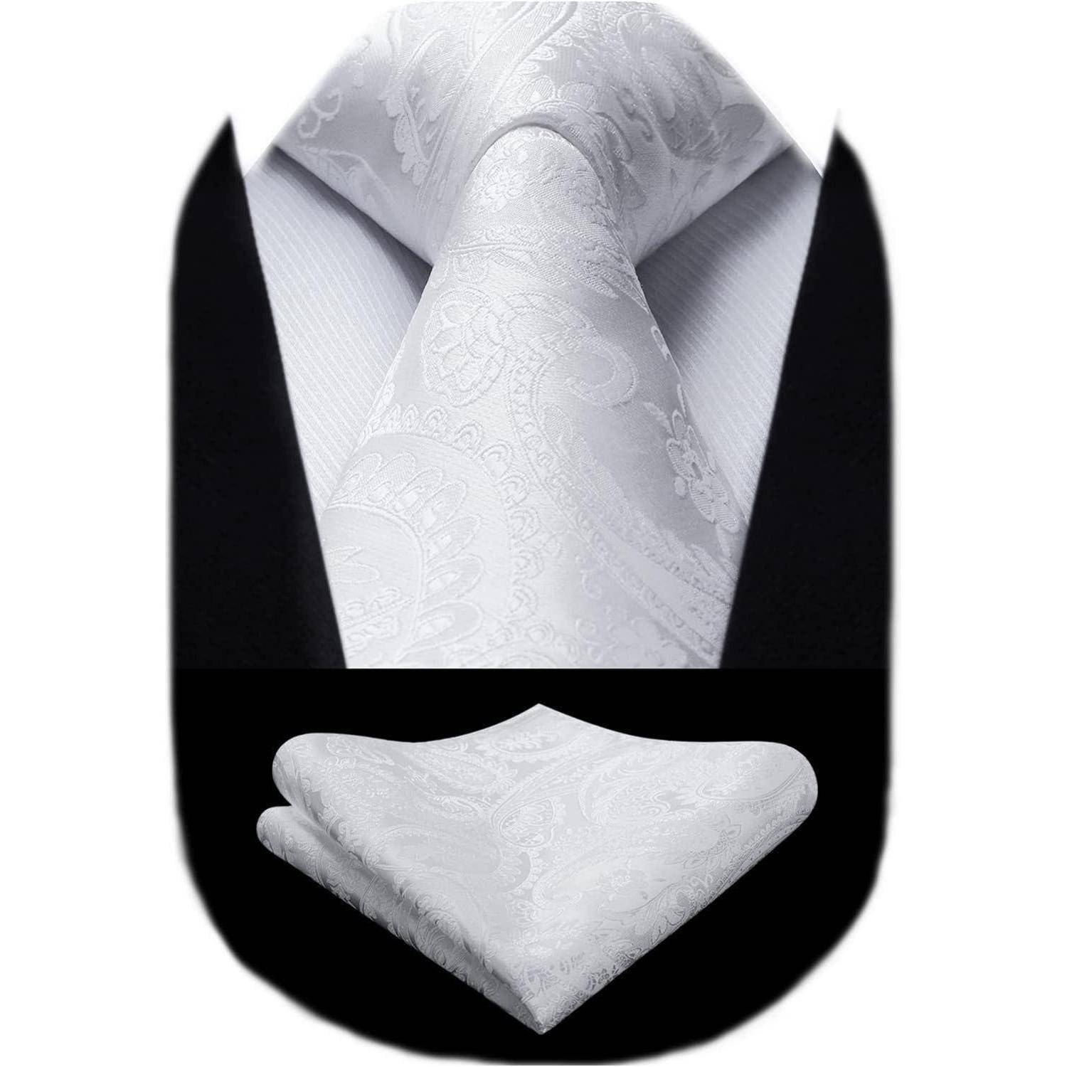 Krawatten Set Herren Hochzeit Paisley Einheitsgröße I-weiß-4
