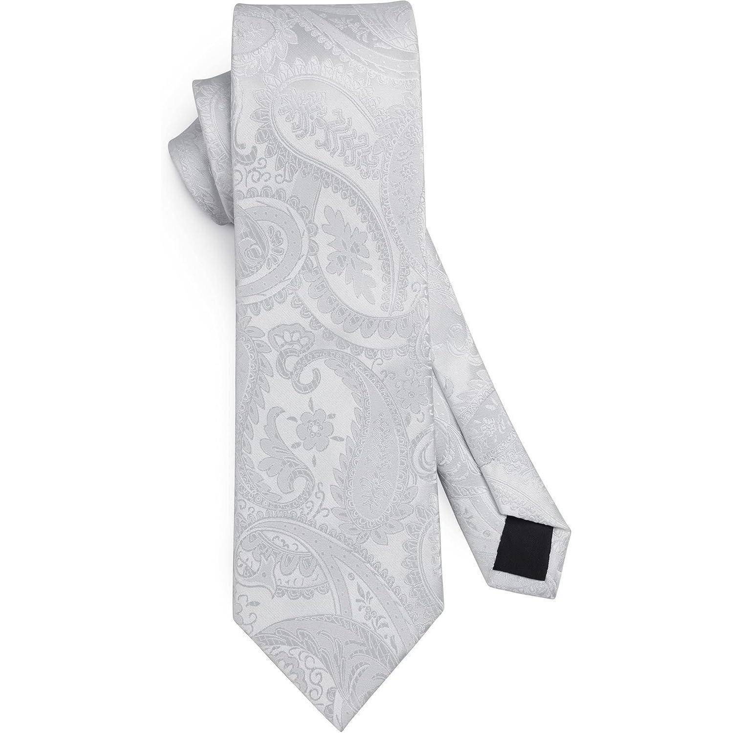 Krawatten Set Herren Hochzeit Paisley Einheitsgröße I-weiß-4
