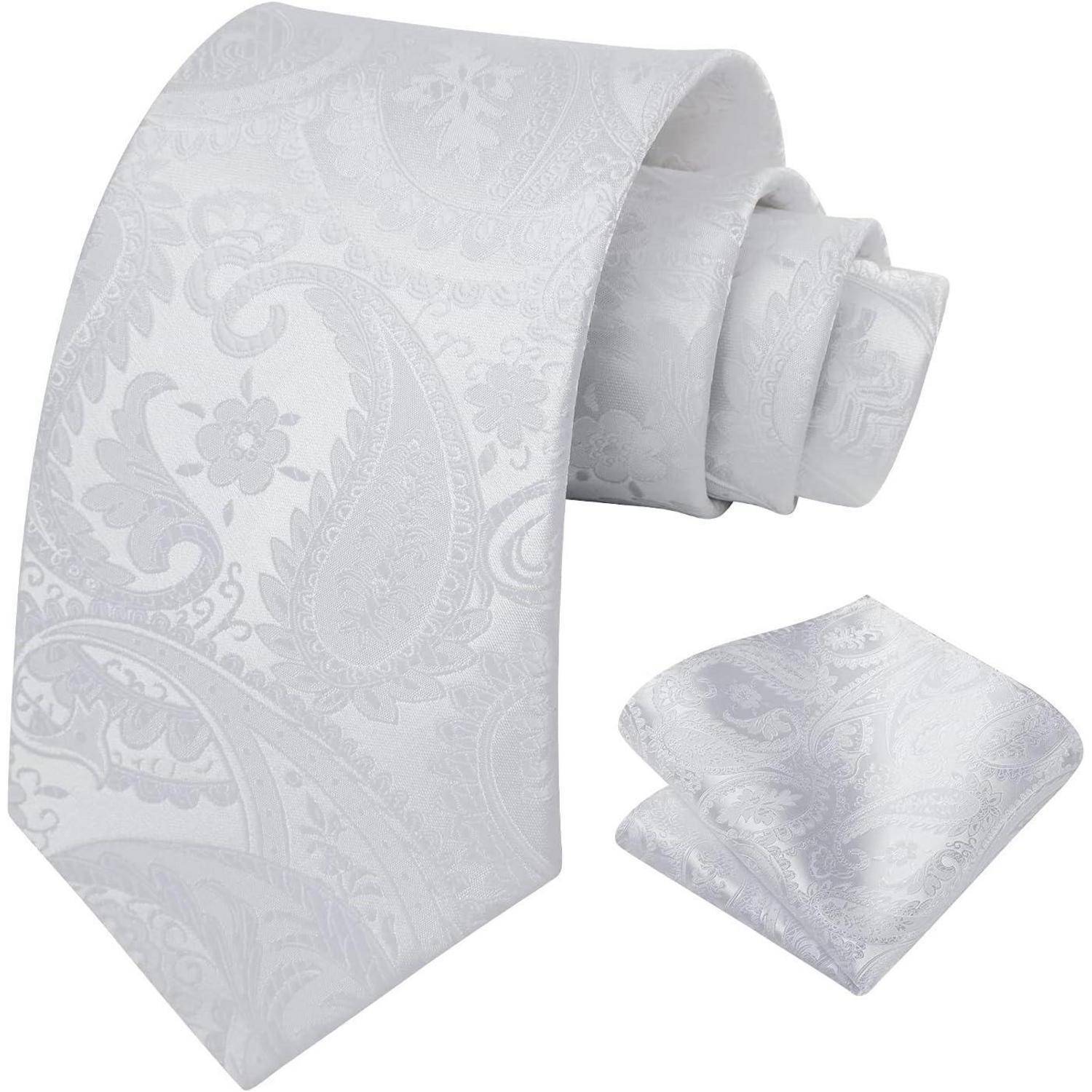 Krawatten Set Herren Hochzeit Paisley Einheitsgröße I-weiß-4