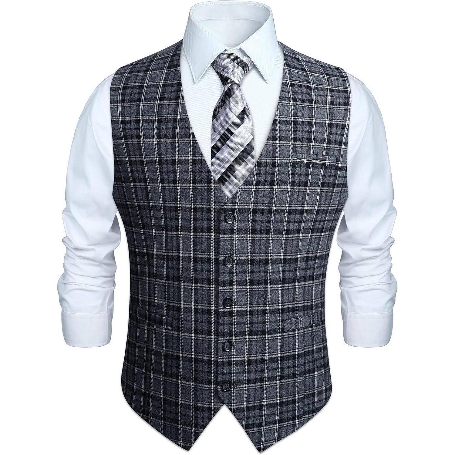Weste Herren Anzug Baumwolle Plaid Hochzeitsfeier Schwarz M