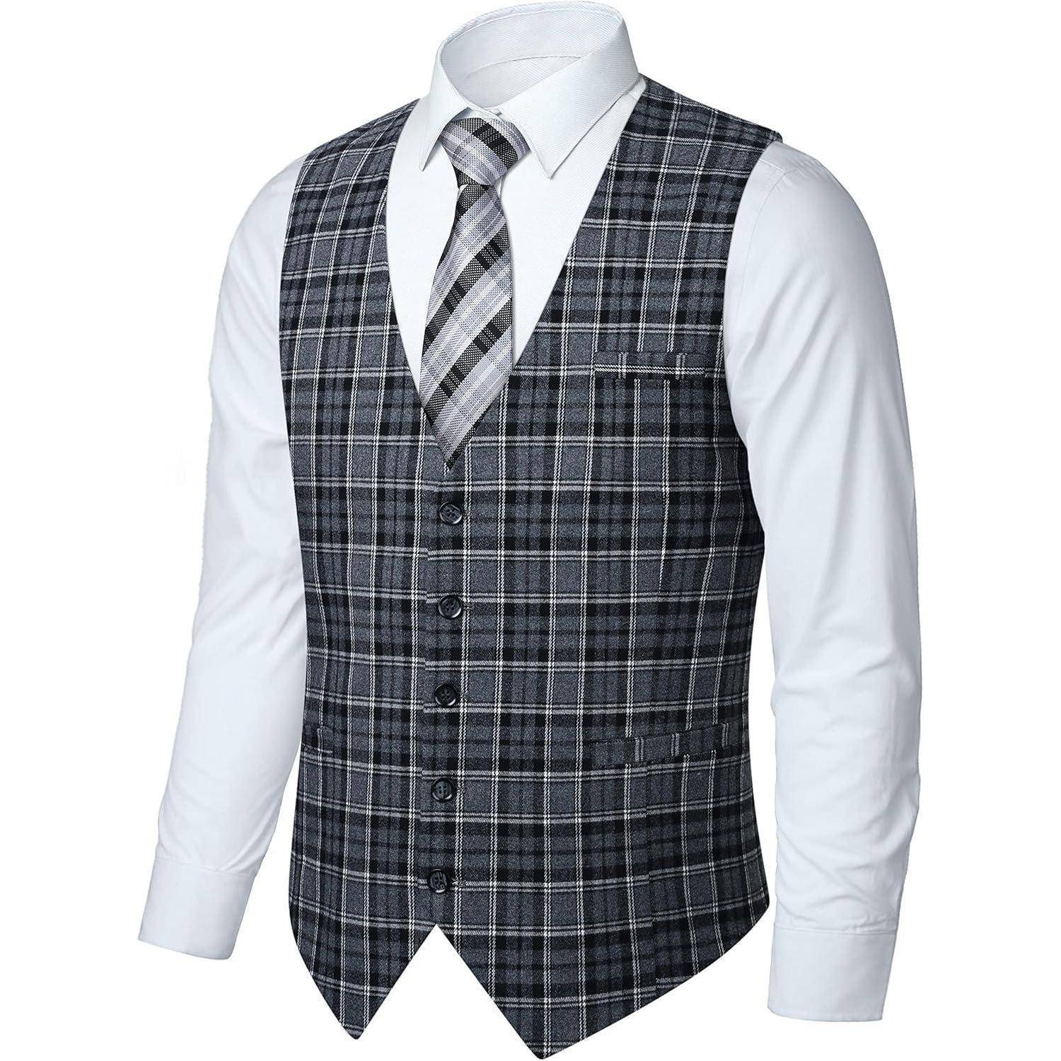 Weste Herren Anzug Baumwolle Plaid Hochzeitsfeier Schwarz M