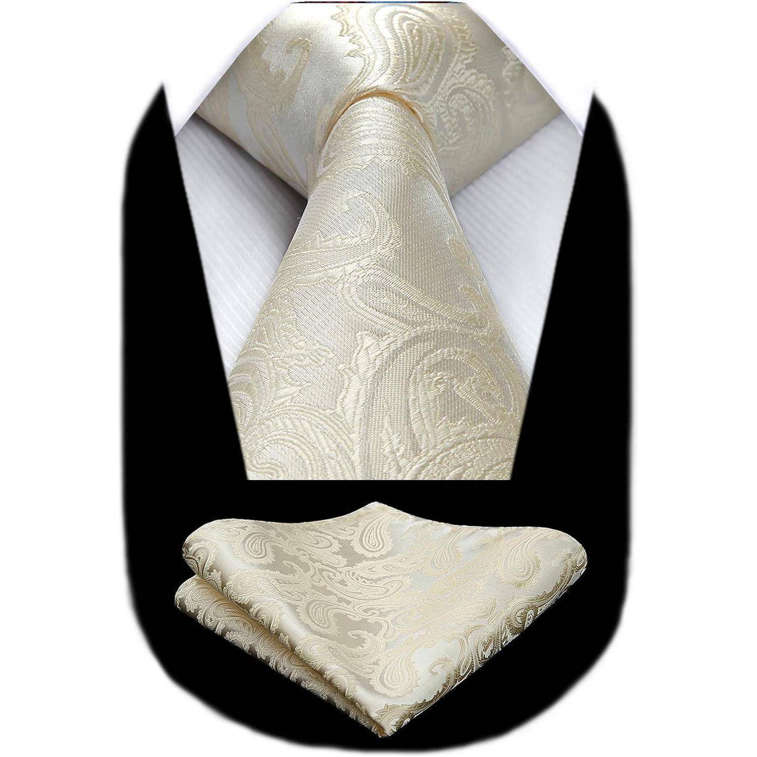 Krawatten Herren Hochzeit Paisley Einstecktuch Einheitsgröße H-beige-1