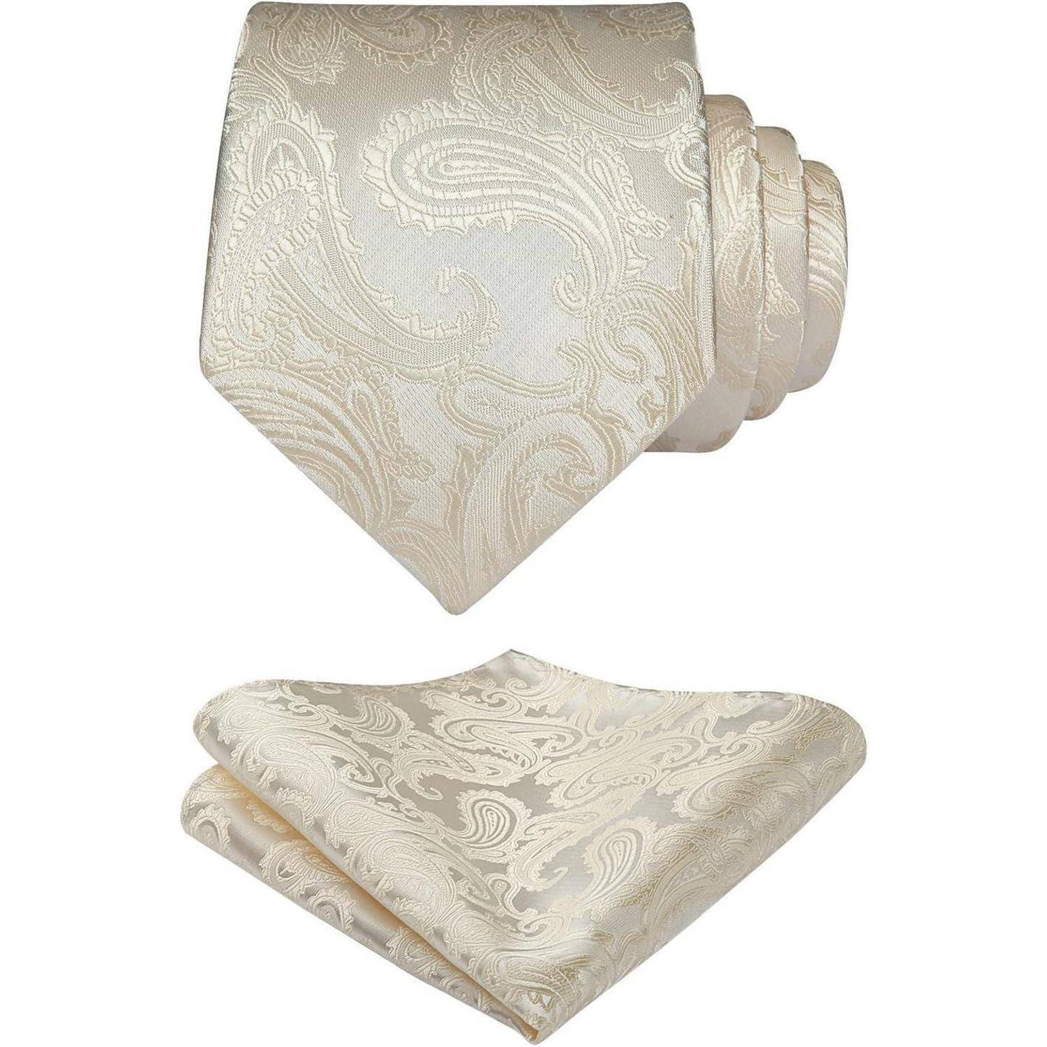 Krawatten Herren Hochzeit Paisley Einstecktuch Einheitsgröße H-beige-1