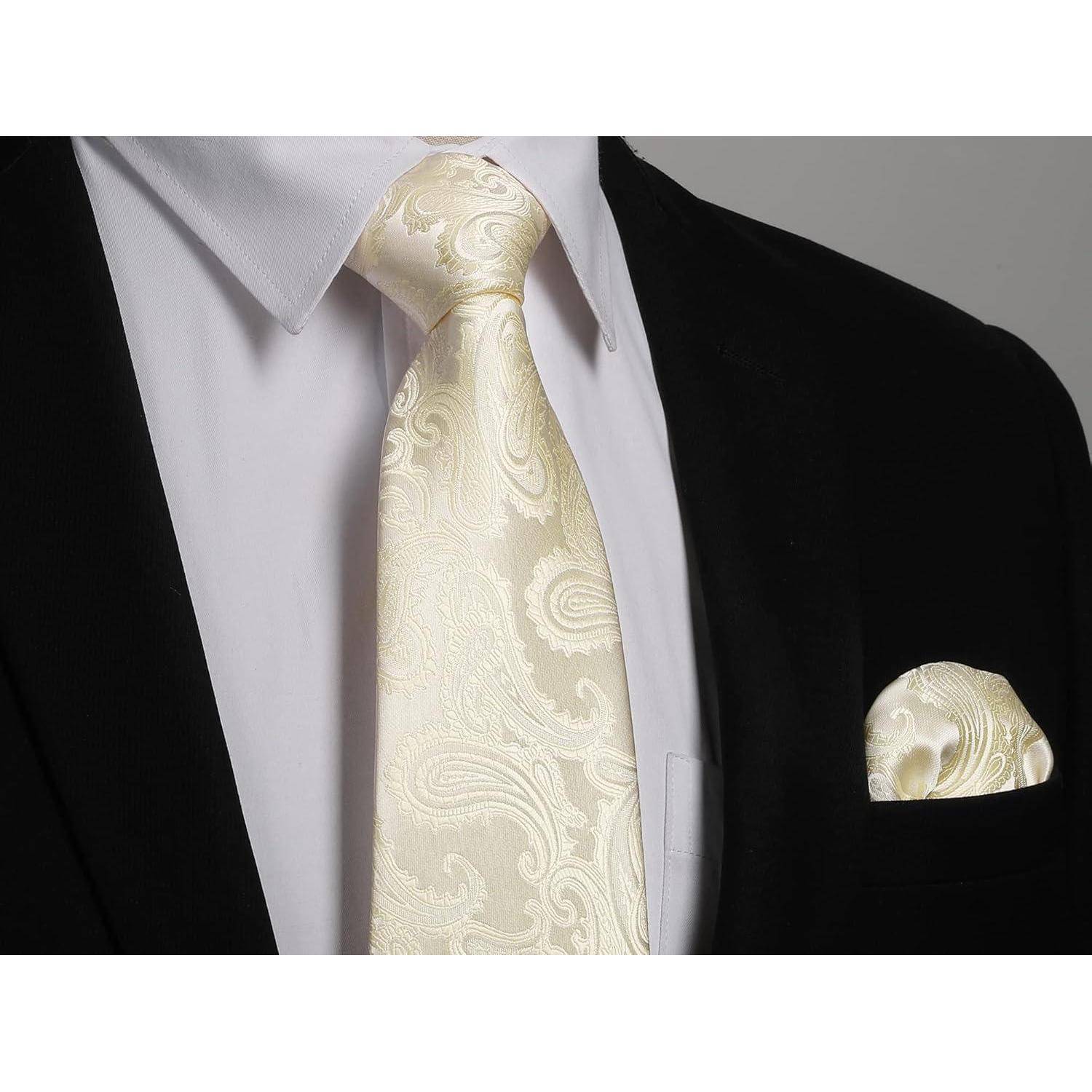Krawatten Herren Hochzeit Paisley Einstecktuch Einheitsgröße H-beige-1