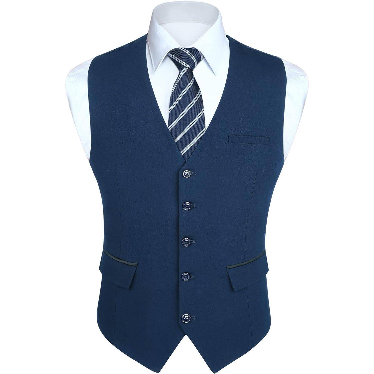 Anzugweste Herren Hochzeit Smoking Taschen Business Navy Blau-2 4XL