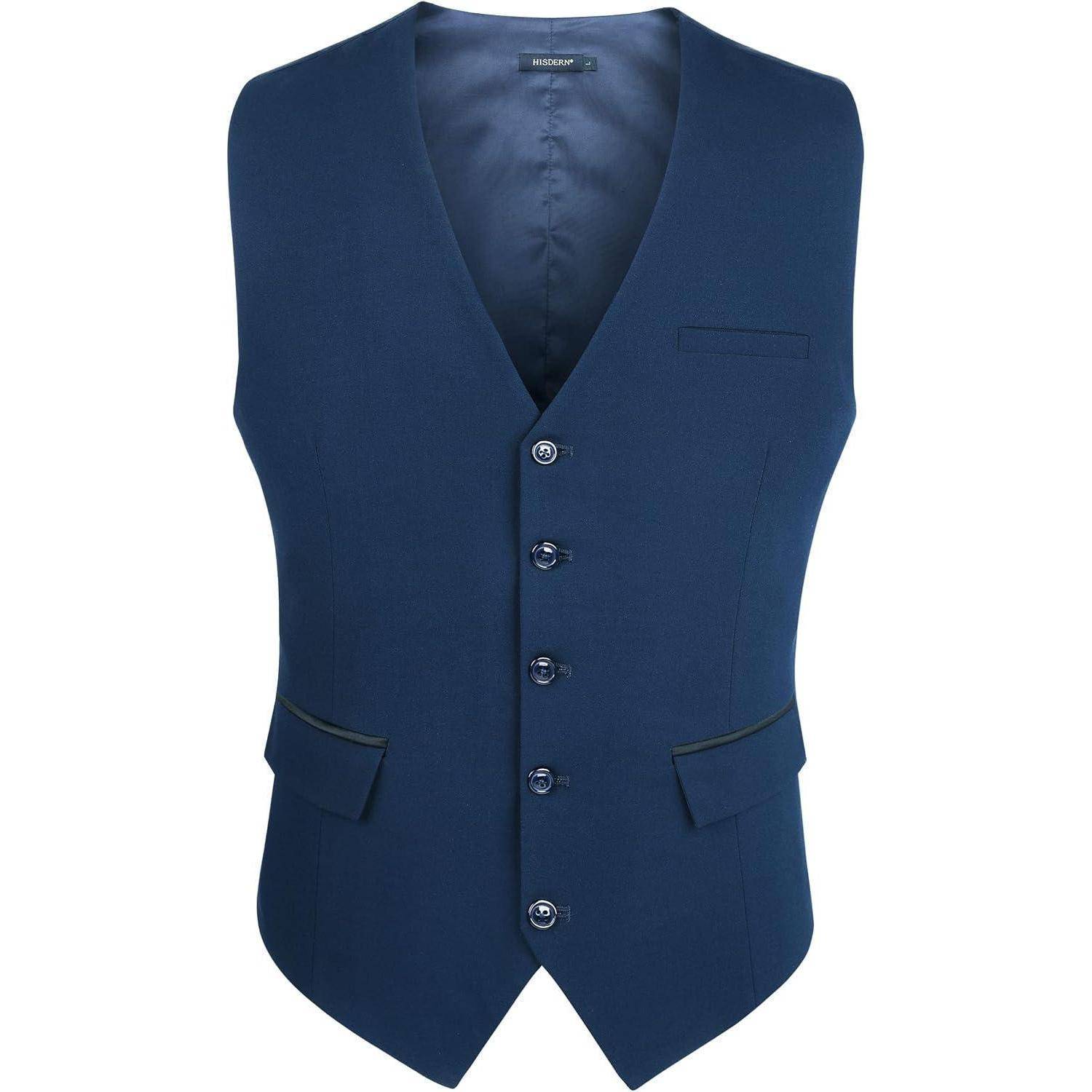 Anzugweste Herren Hochzeit Smoking Taschen Business Navy Blau-2 4XL
