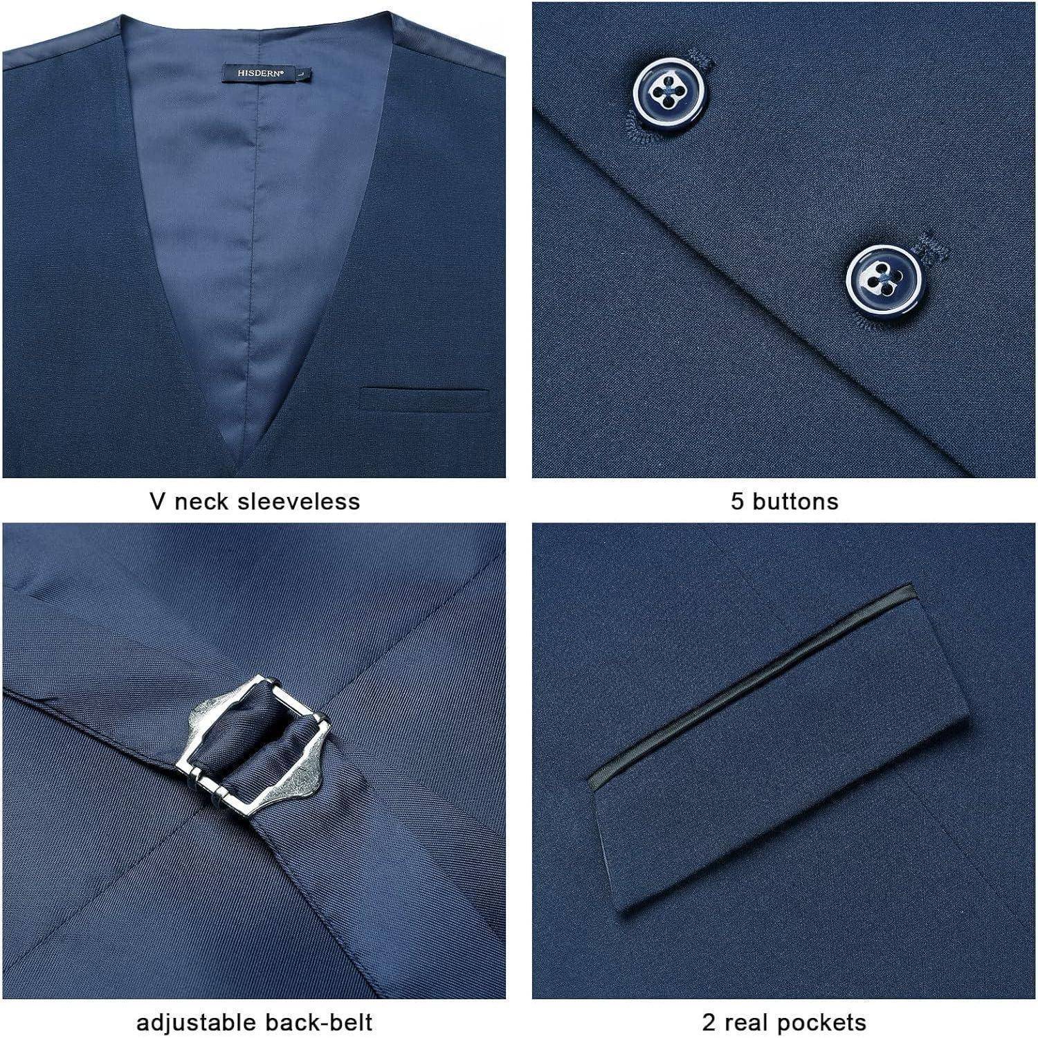 Anzugweste Herren Hochzeit Smoking Taschen Business Navy Blau-2 4XL
