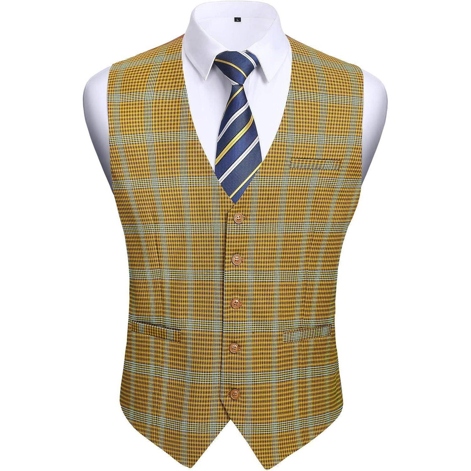 Weste Herren kariert Hahnentritt Baumwolle Hochzeit XL Gelb