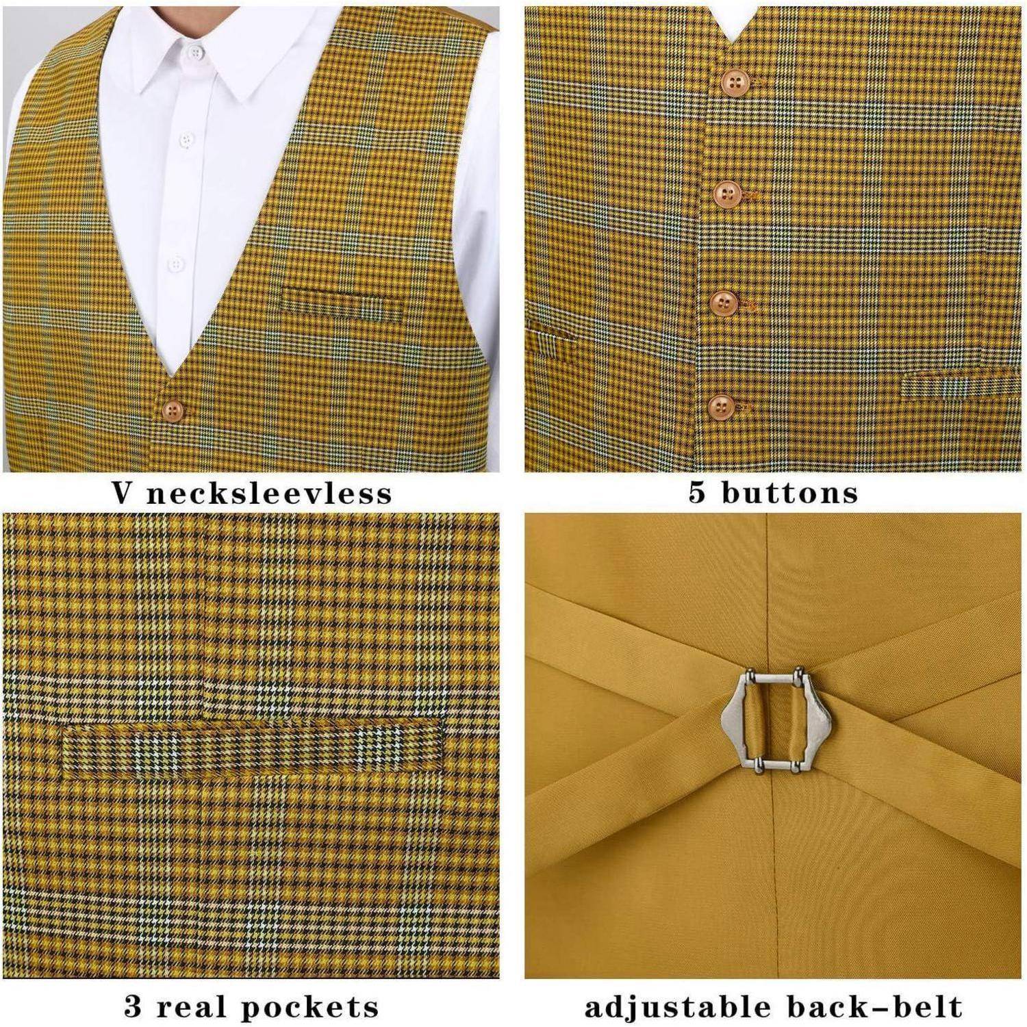 Weste Herren kariert Hahnentritt Baumwolle Hochzeit XL Gelb
