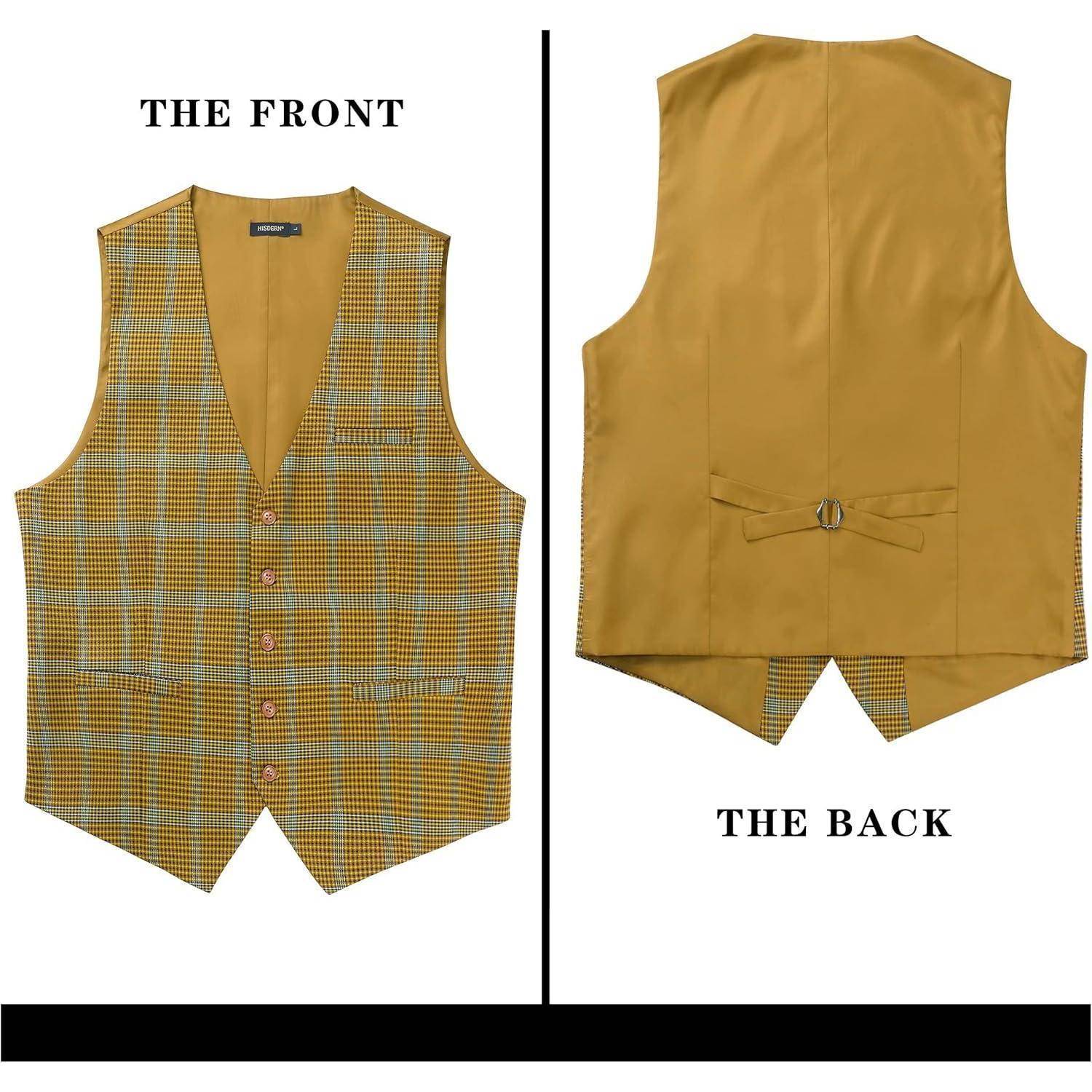 Weste Herren kariert Hahnentritt Baumwolle Hochzeit XL Gelb