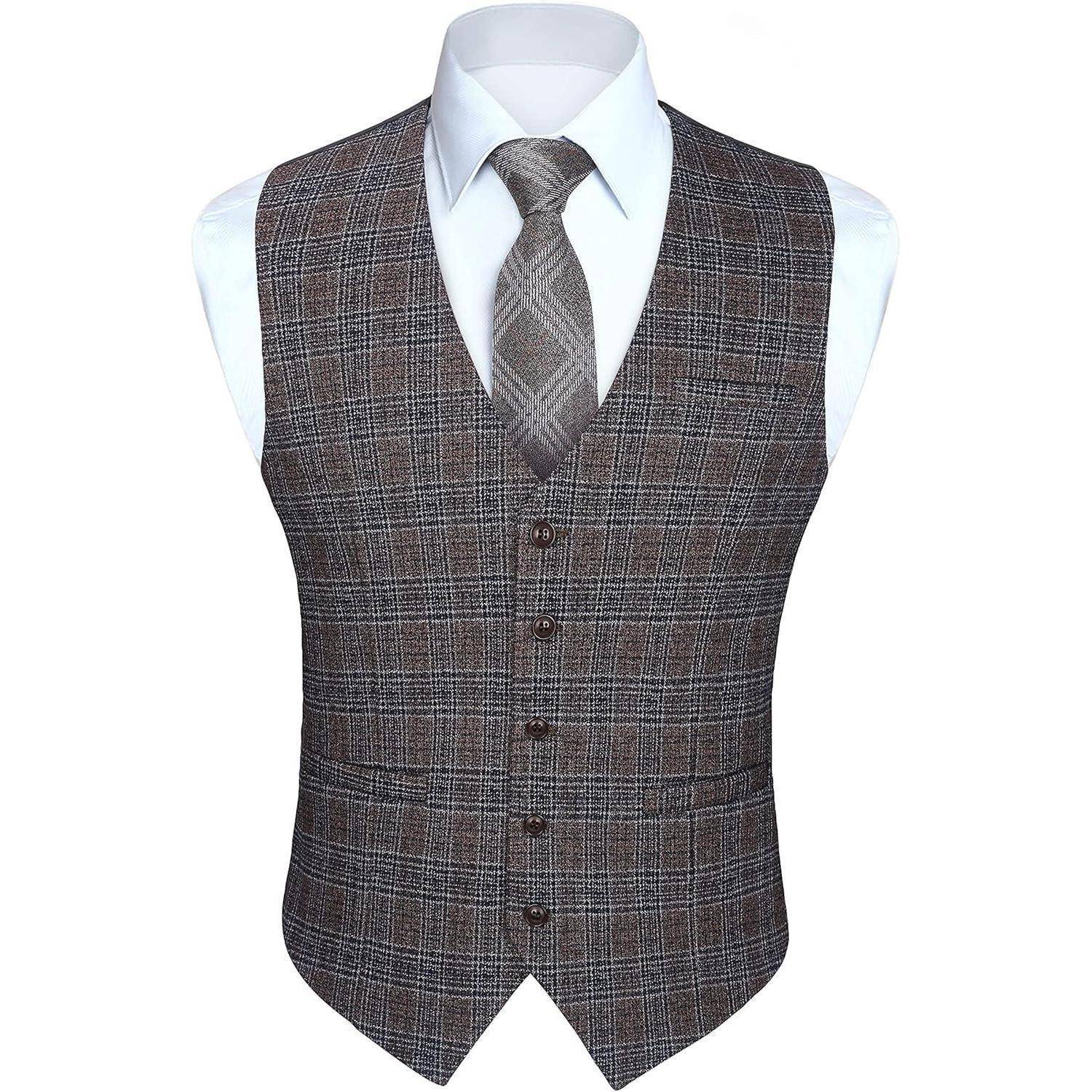 Anzugweste Herren karierte Hahnentritt Baumwolle Hochzeit XL braun