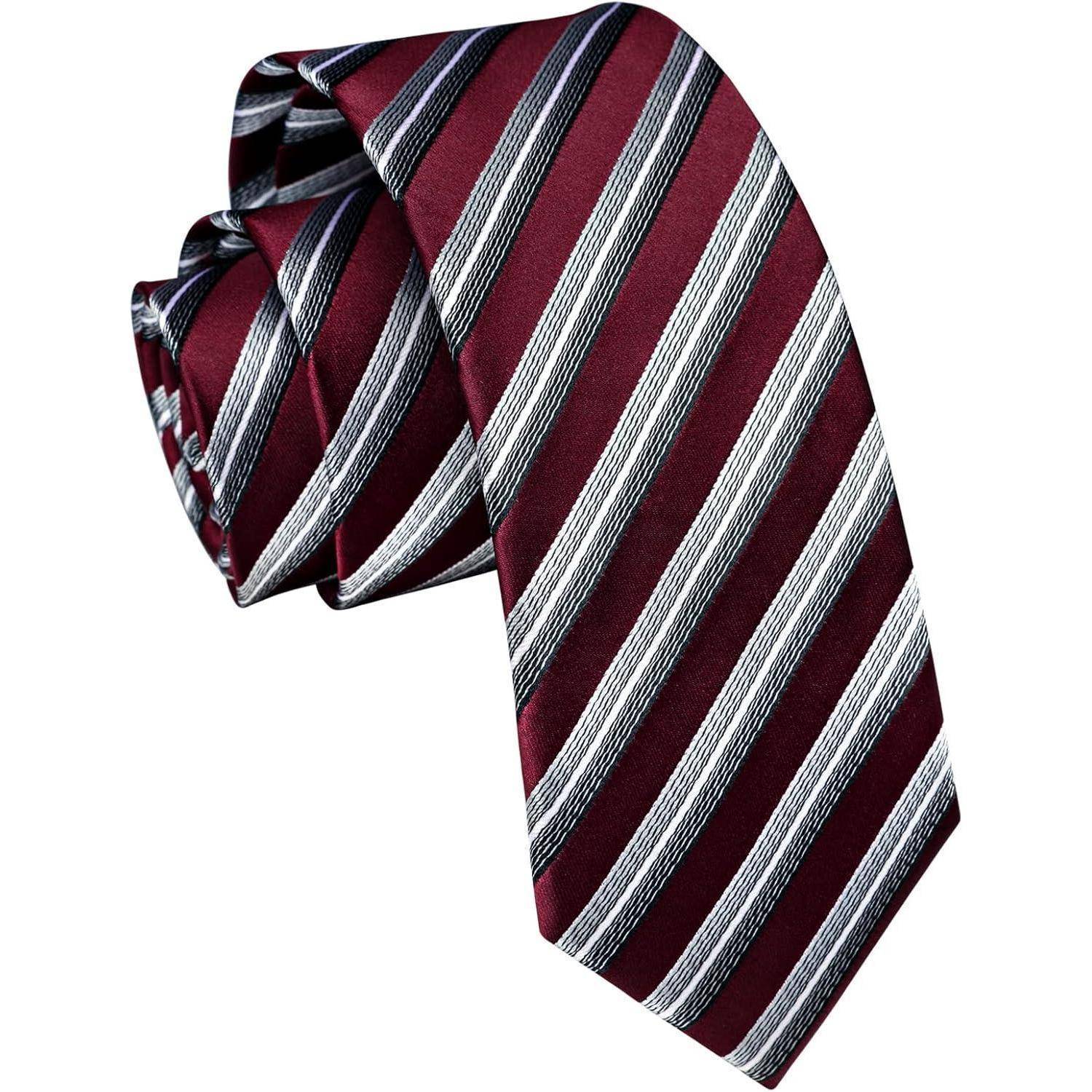 Krawatte schmal Herren klassisch 6cm Einheitsgröße Rot & Silber