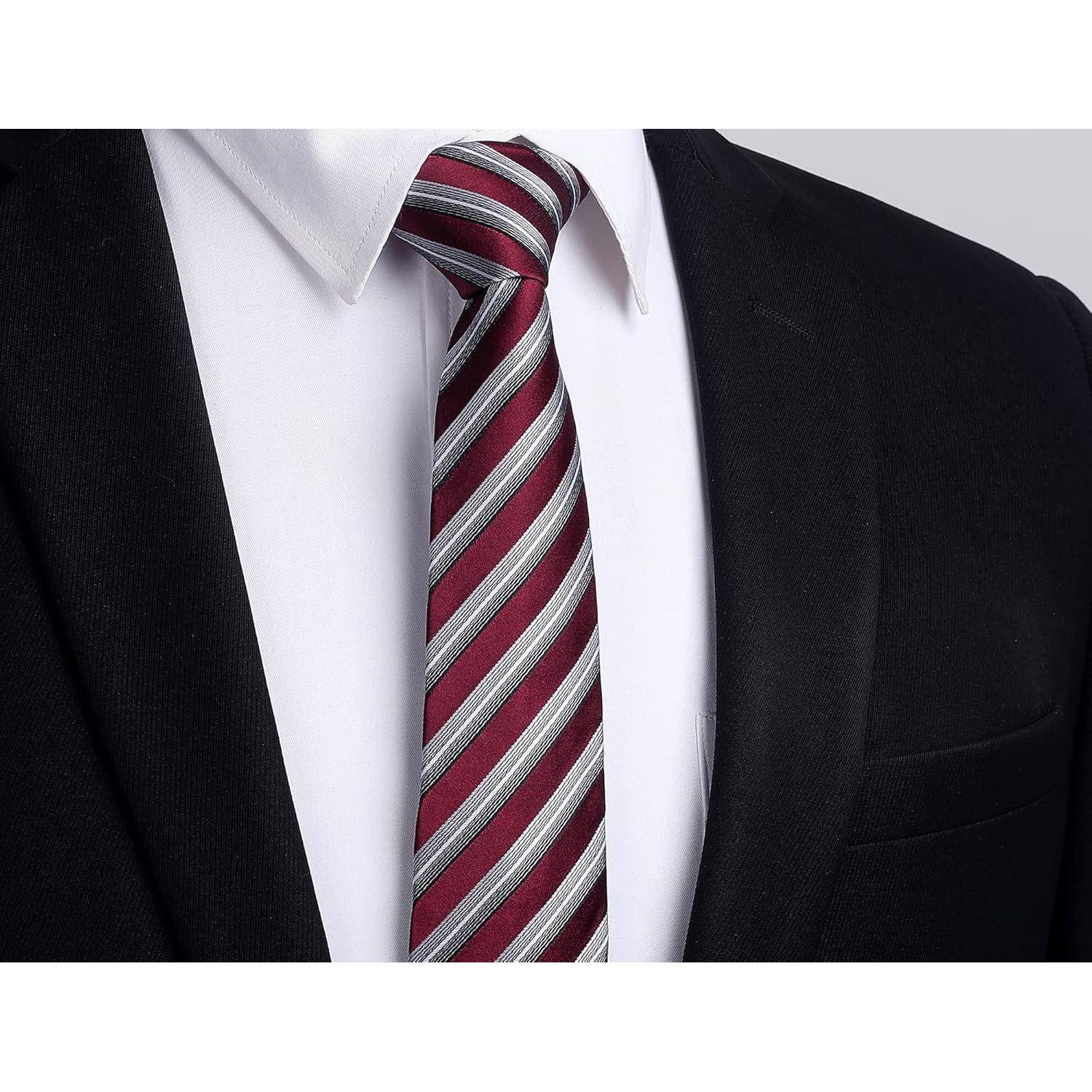 Krawatte schmal Herren klassisch 6cm Einheitsgröße Rot & Silber