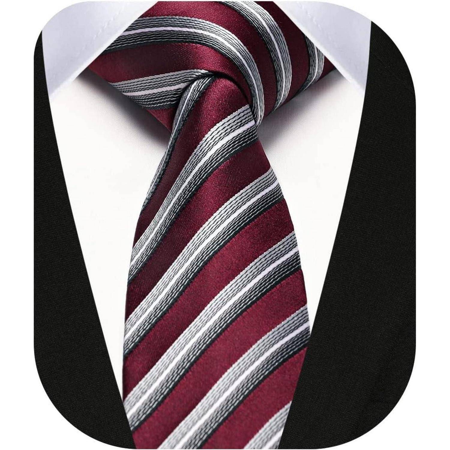 Krawatte schmal Herren klassisch 6cm Einheitsgröße Rot & Silber