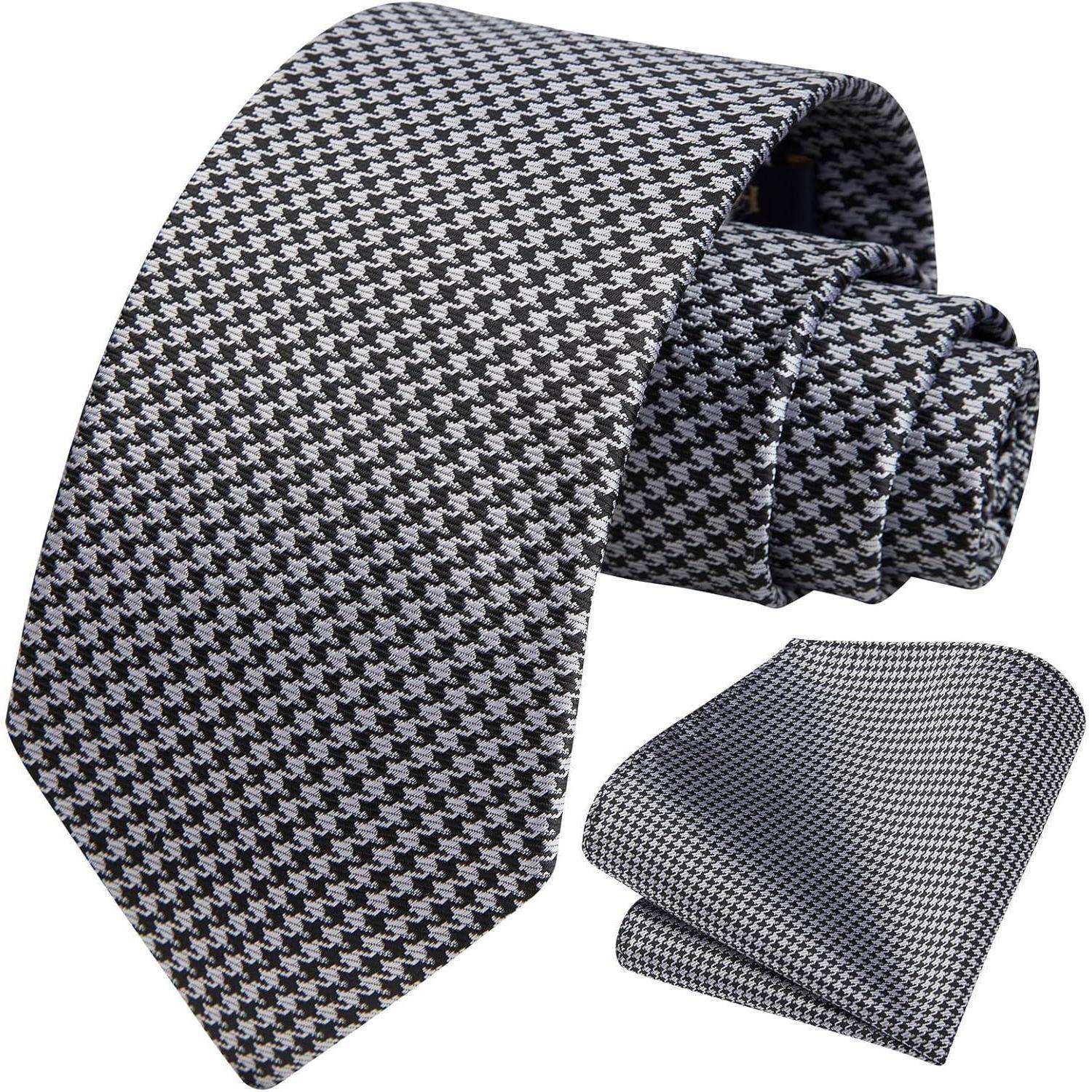 Krawatte Herren Hochzeit Einstecktuch Hahnentritt Business Black-3