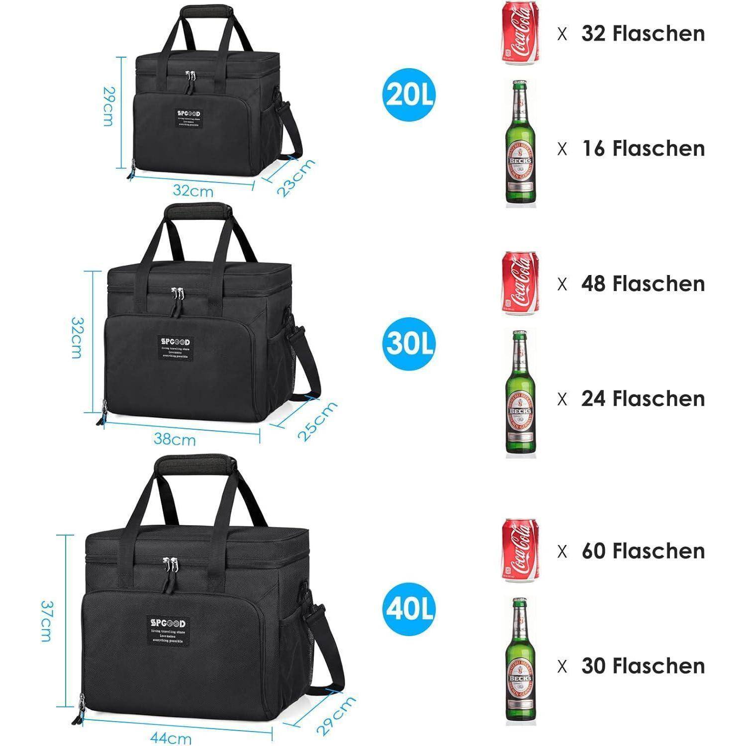 Kühltasche Picknicktasche Isoliert Faltbar 30L 40L Schwarz 30L