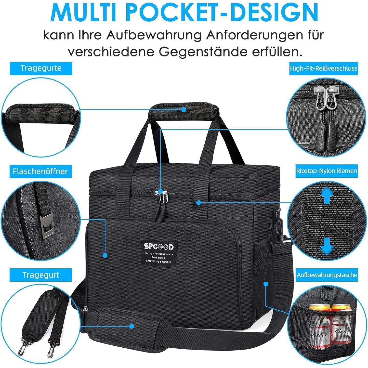 Kühltasche Picknicktasche Isoliert Faltbar 30L 40L Schwarz 30L