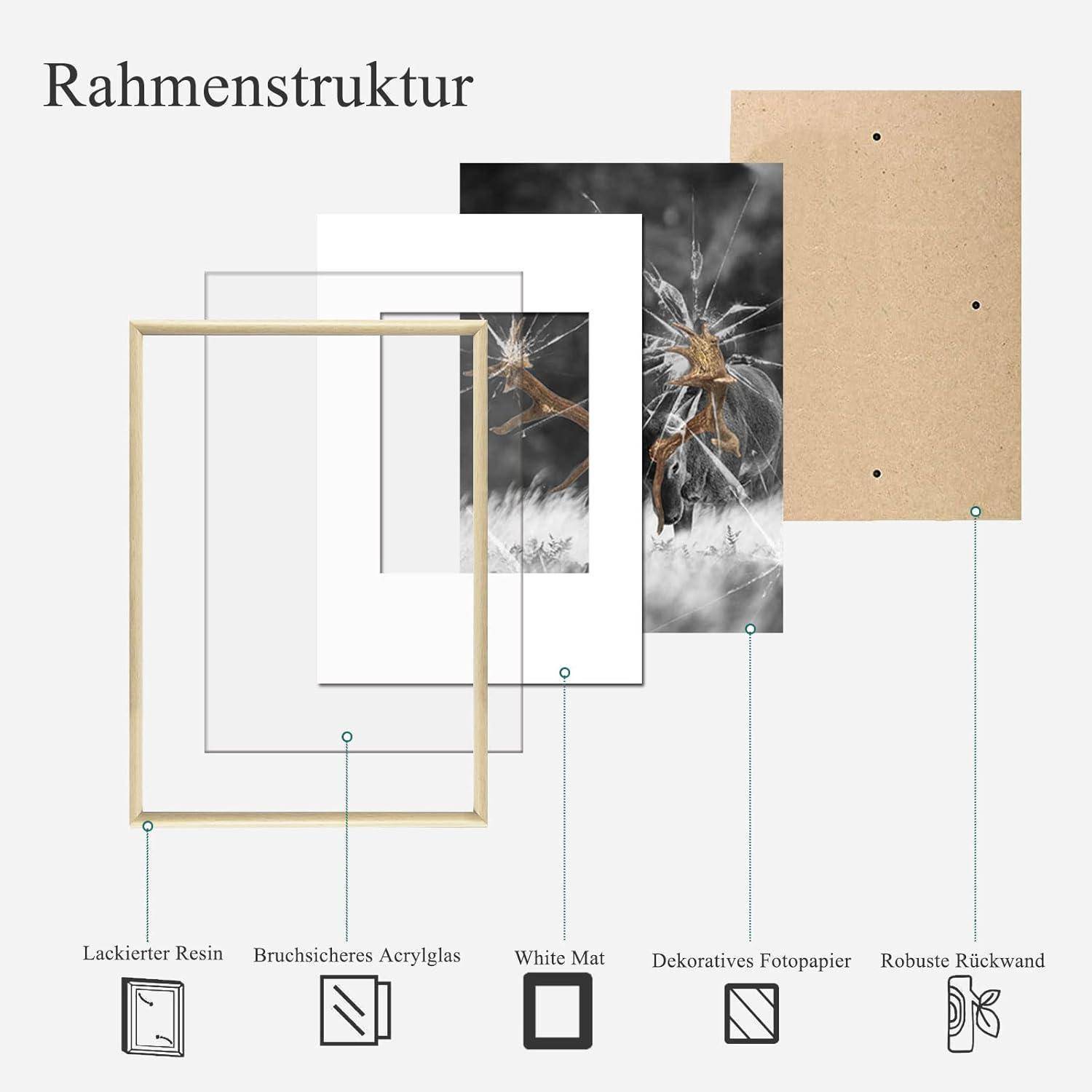 Bilderrahmen 5er Plexiglas hoch quer Eiche Holz A3 29,7x42 cm 5x