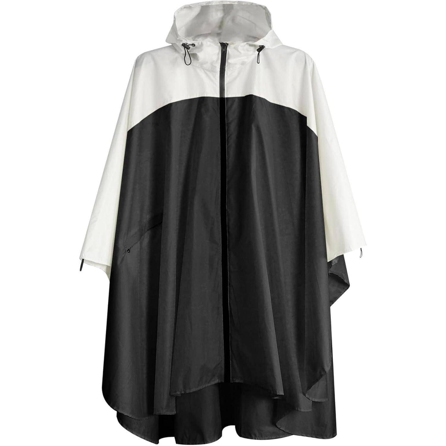 Poncho Wasserdicht Regen Fahrrad Kapuze Kompakt Unisex Schwarz Weiß