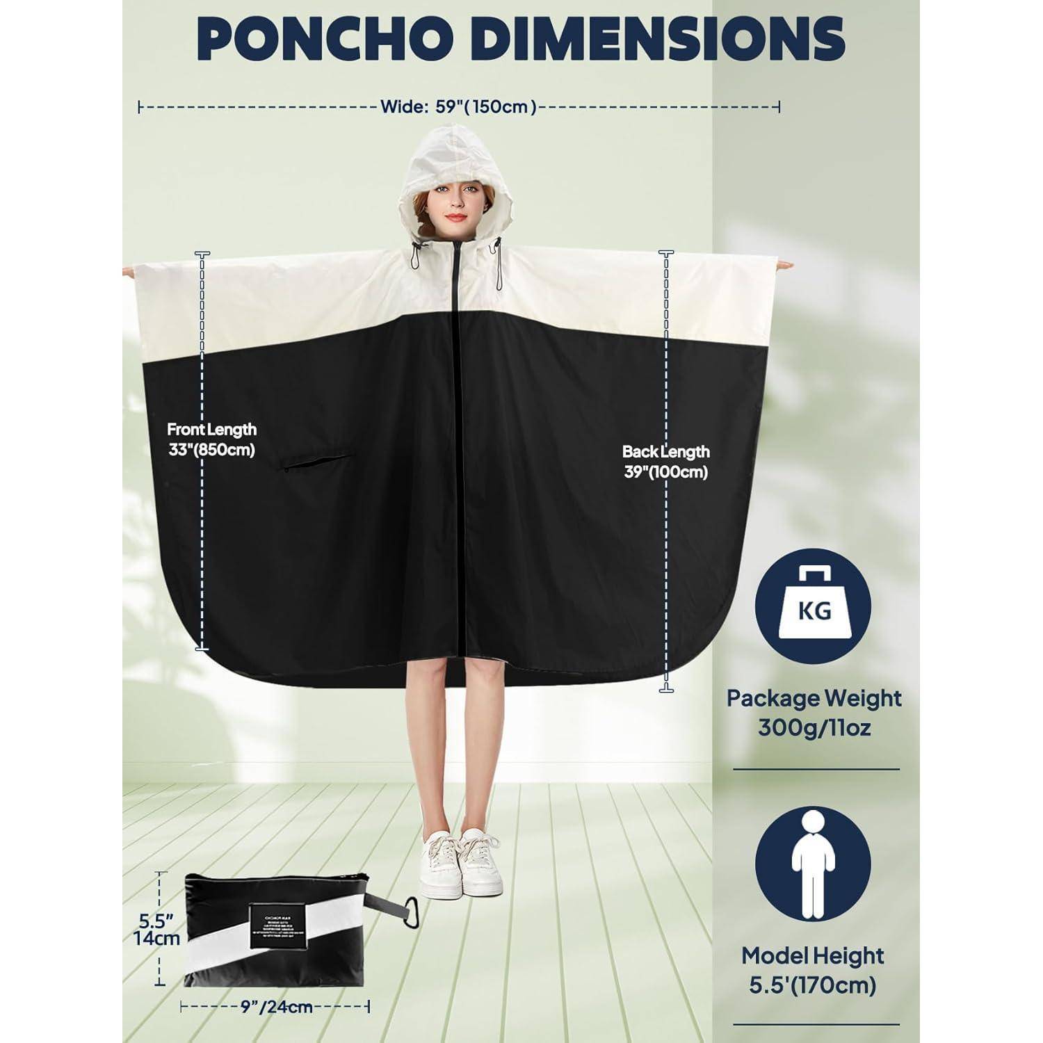 Poncho Wasserdicht Regen Fahrrad Kapuze Kompakt Unisex Schwarz Weiß
